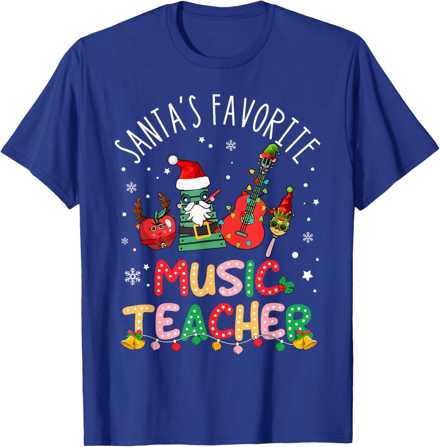 Santa's Favorite Music Teacher Christmas Santa Hat Matching T-Shirt - T-Shirt | Royal