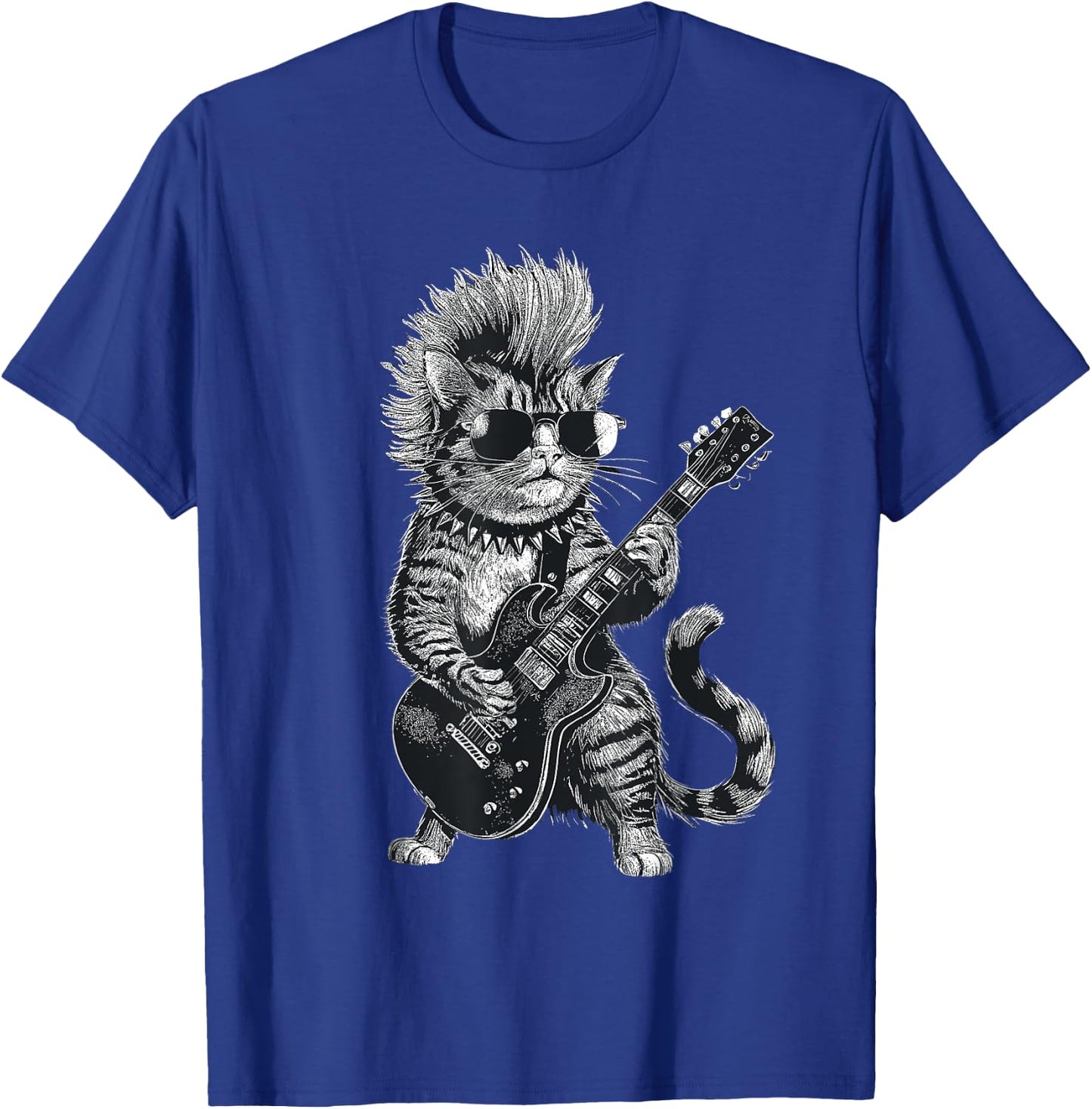 Cat Playing Electric Guitar Punk Rock Cat Rockstar T-Shirt - T-Shirt | Royal