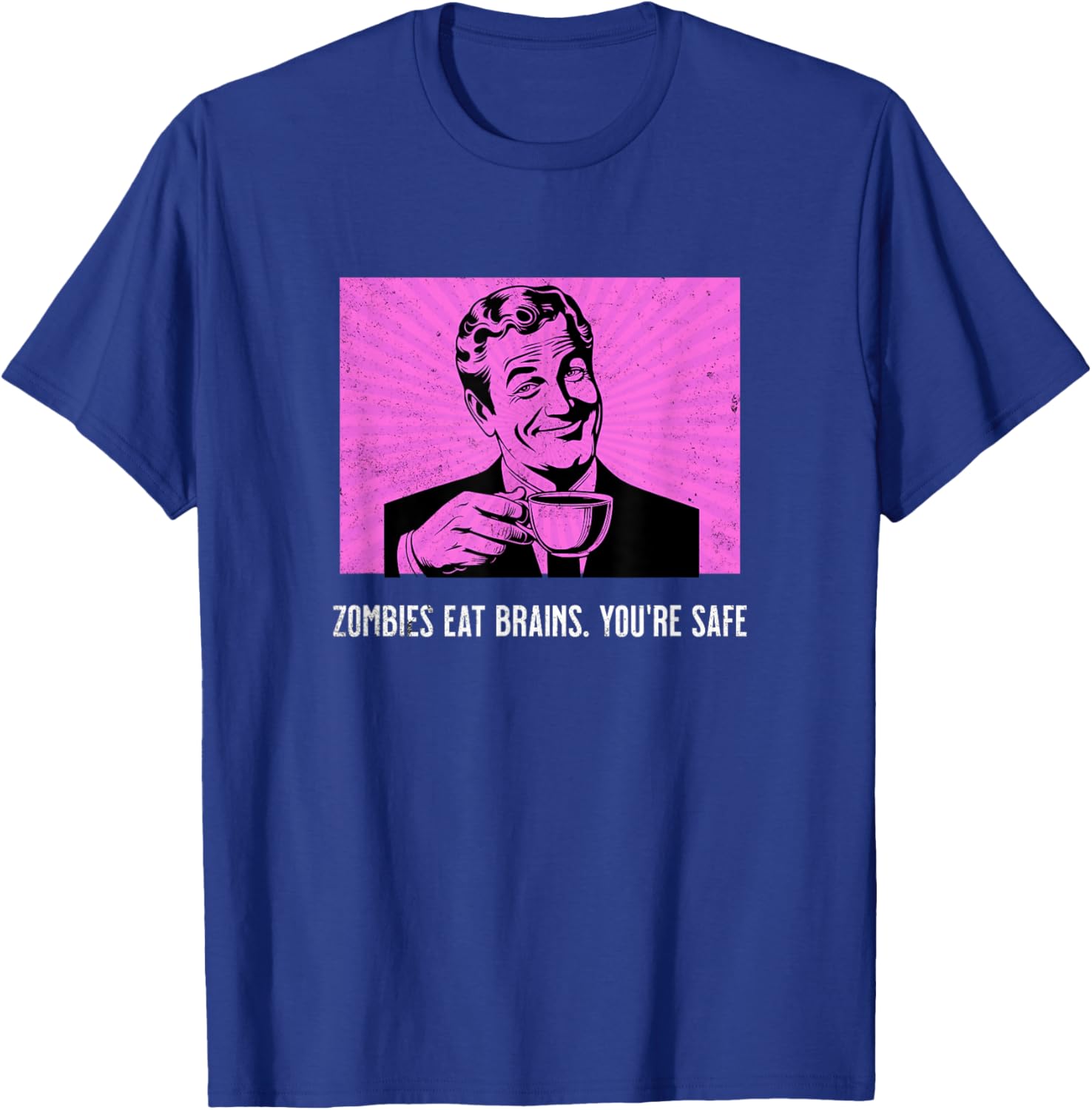 Retro Man Coffee Funny Sarcastic Zombies Eat Brains Joke T-Shirt - T-Shirt | Royal