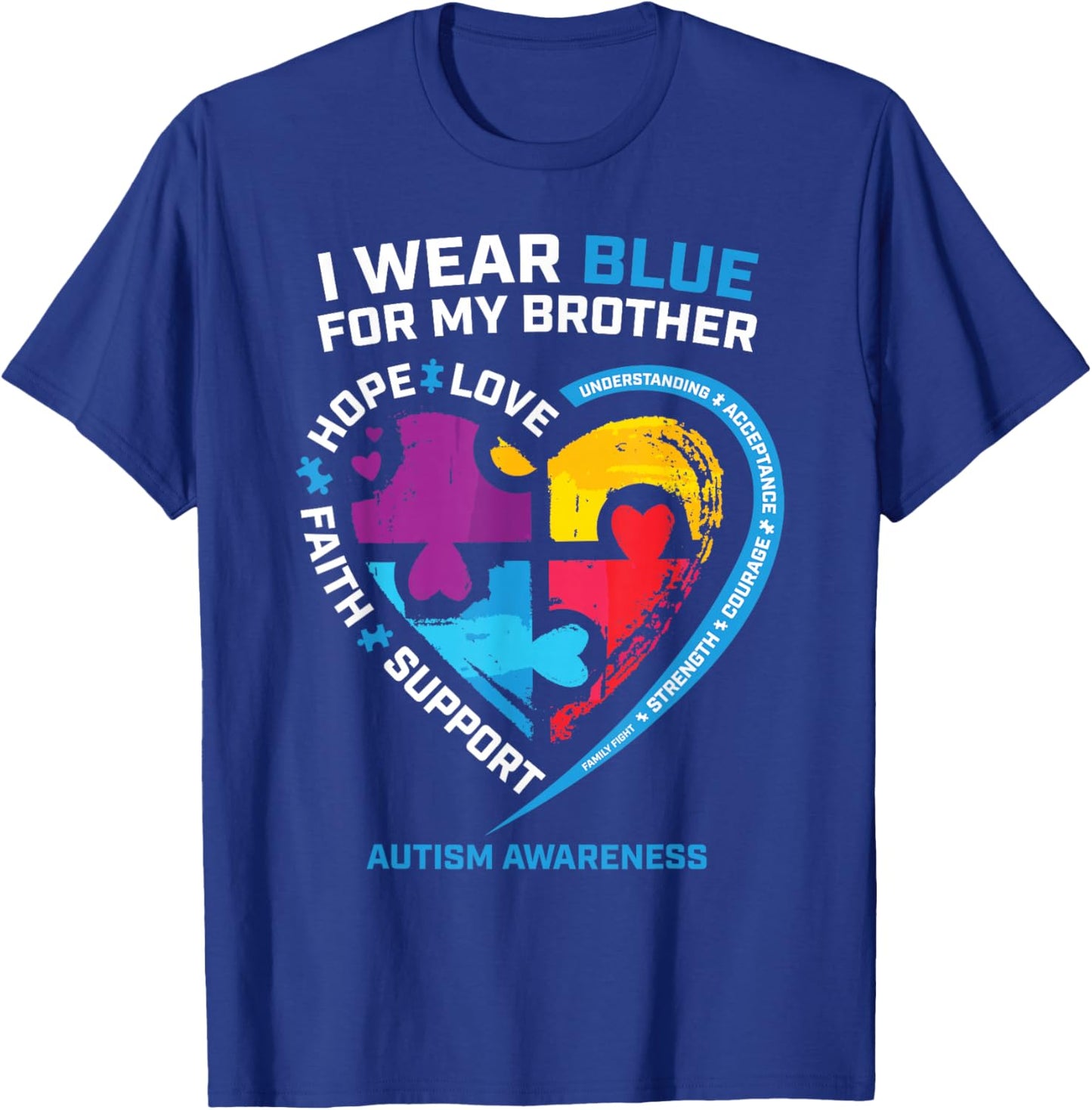 I Wear Blue For My Brother Kids Autism Awareness Sister Boys T-Shirt - T-Shirt | Royal