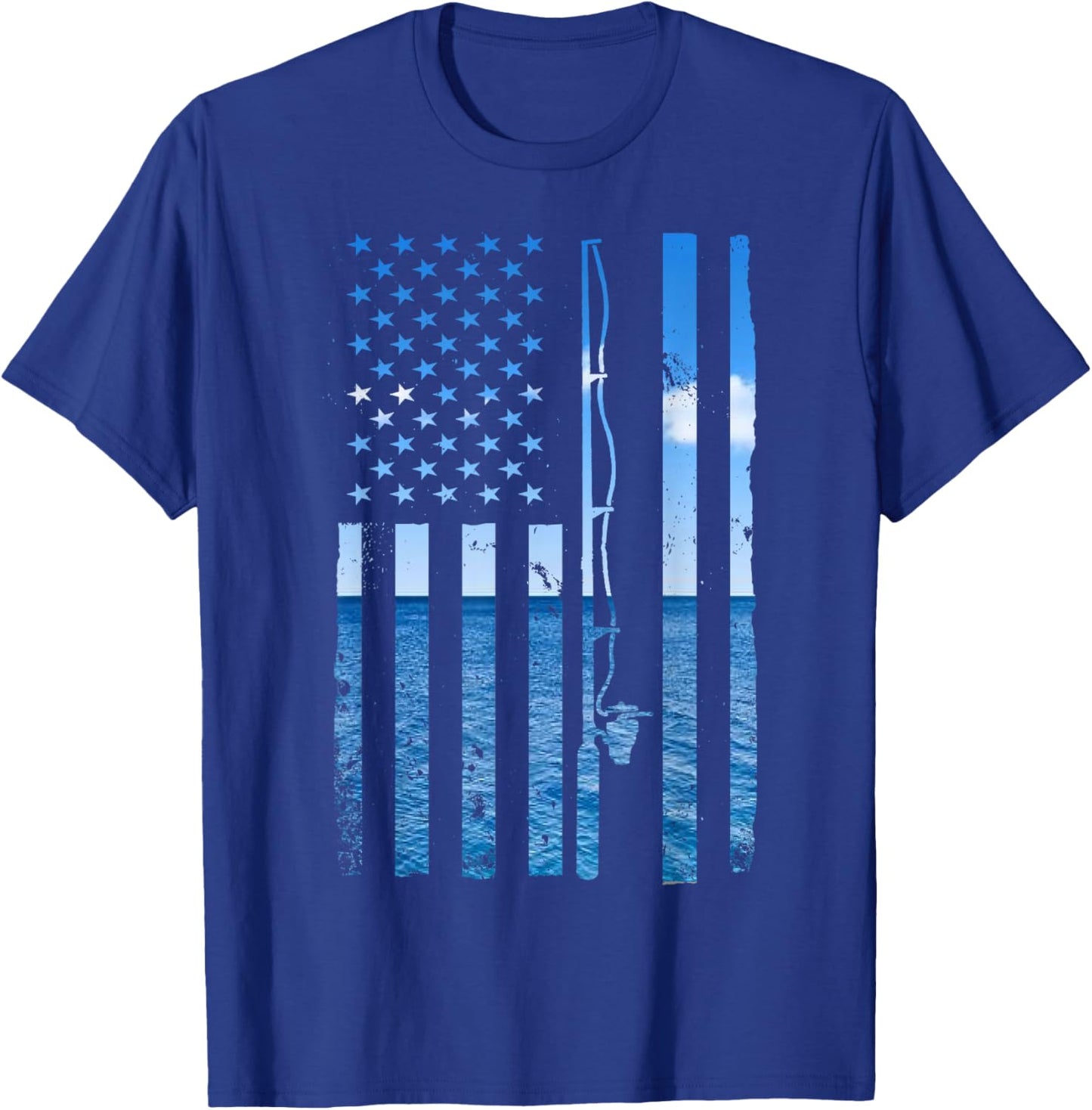 American Flag Fish Fisher Fisherman Funny Bass Fishing USA T-Shirt - T-Shirt | Royal