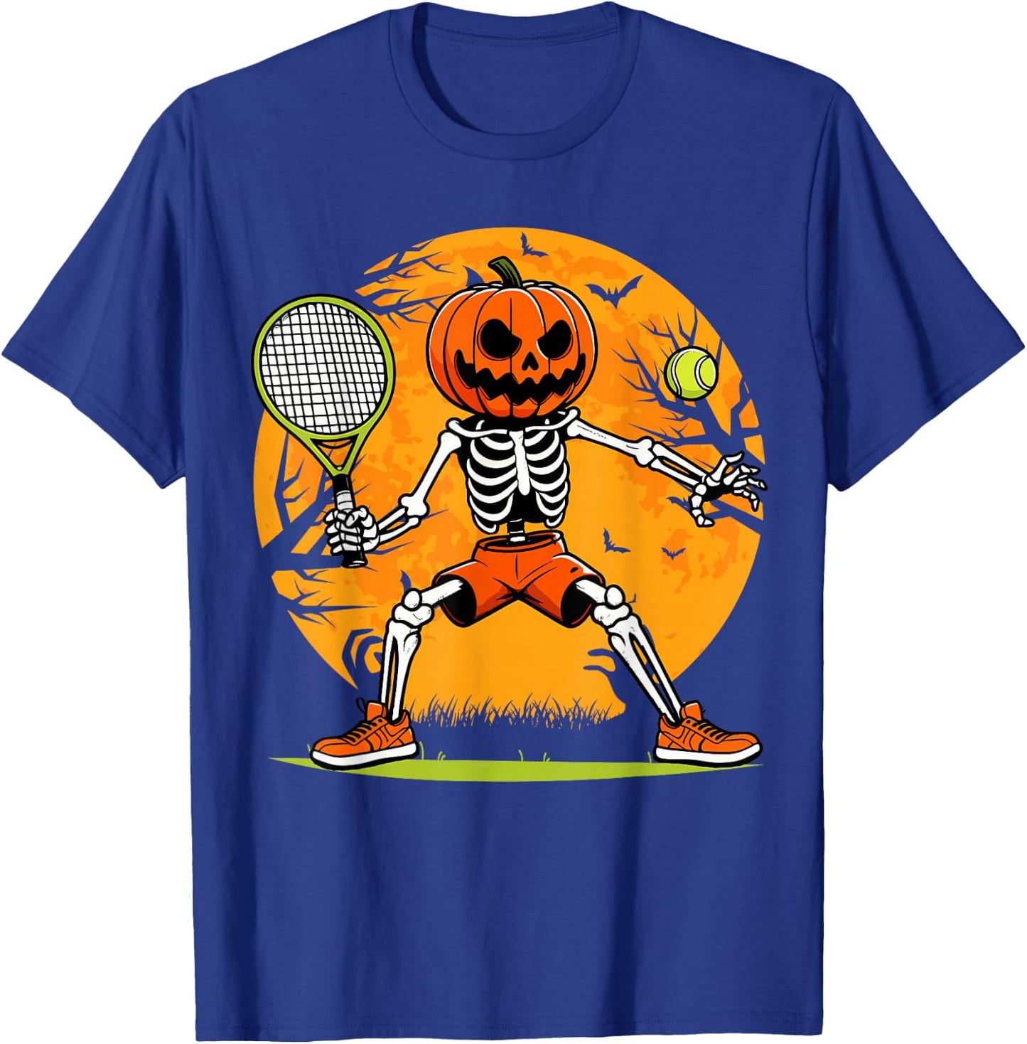 Halloween Tennis Pumpkin Head Skeleton Tennis Halloween T-Shirt - T-Shirt | Royal