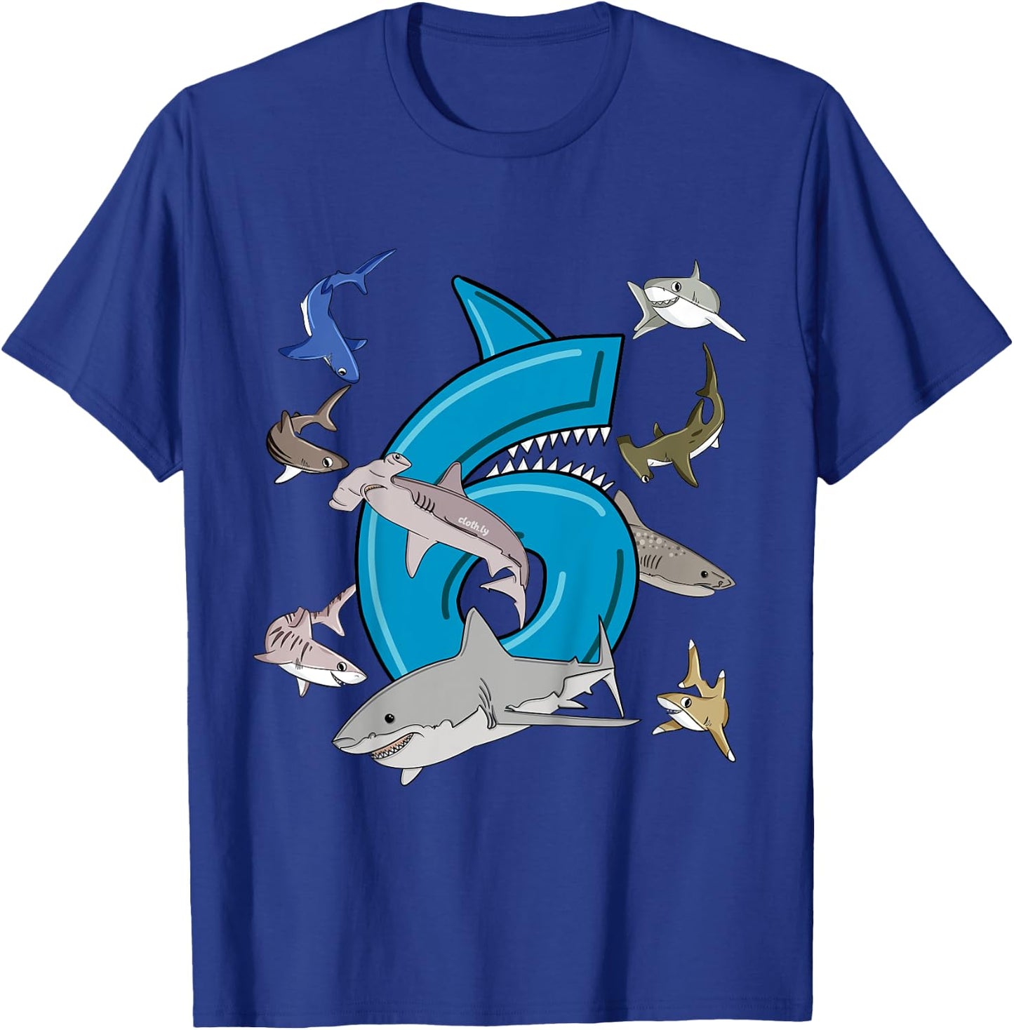 Kids 6th Birthday boys shark white shark T-Shirt - T-Shirt | Royal