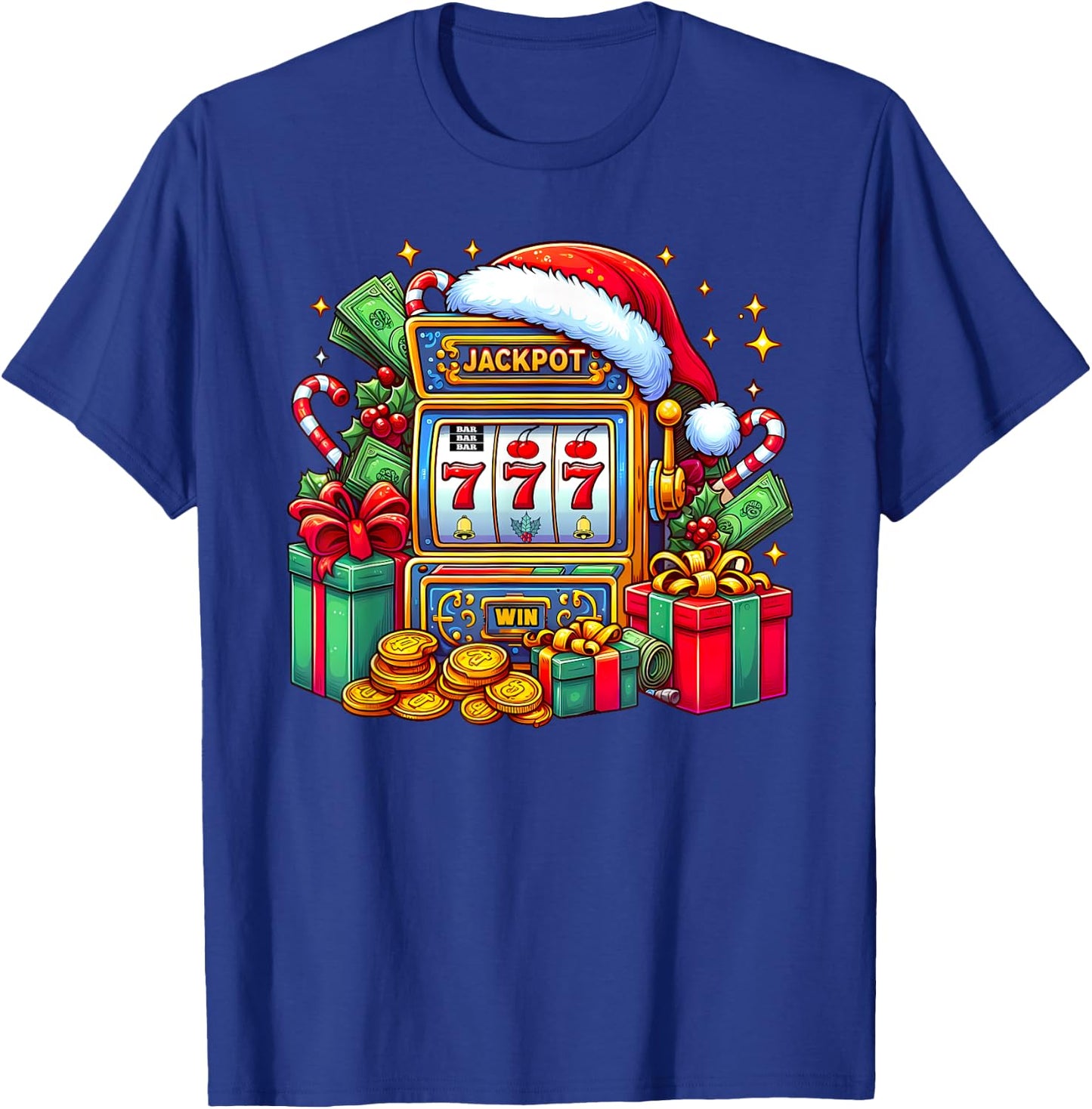 Christmas Slot Machine Casino Lucky Winner Xmas Big Jackpot T-Shirt - T-Shirt | Royal