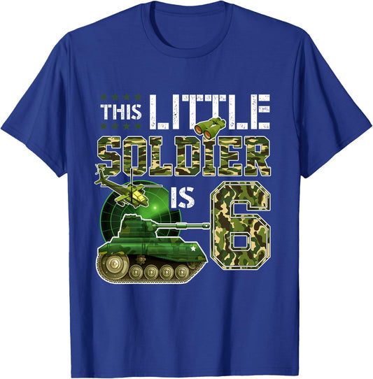 Kids Birthday Military Themed Camo This Little Soldier Is 6 Boys T-Shirt - T-Shirt | Royal