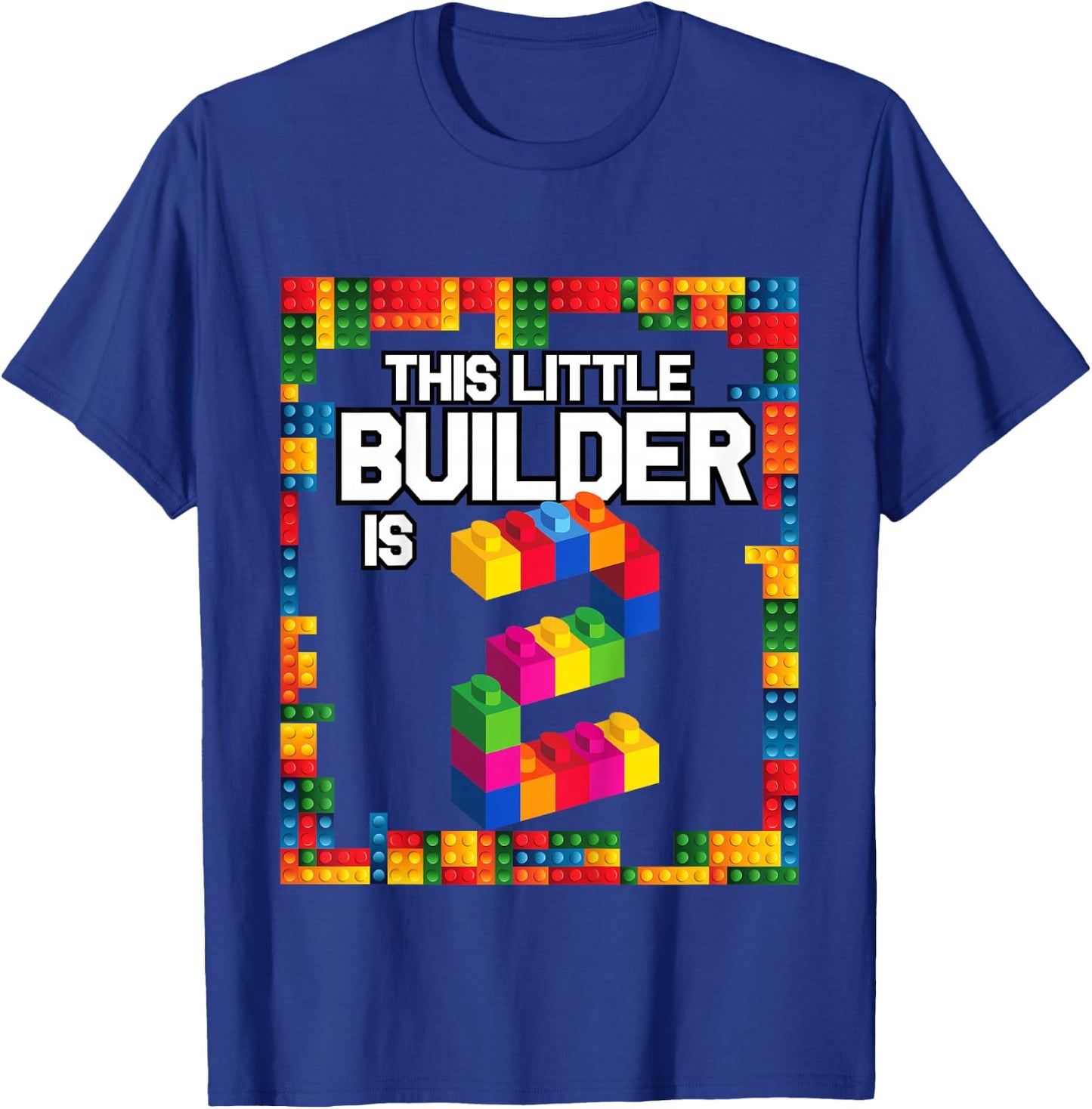 2 Year Old Building Blocks Birthday T Shirt Brick 2nd Gift T-Shirt - T-Shirt | Royal