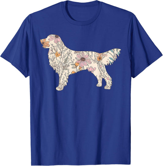 Floral Golden Retriever Wildflowers Dog Lover Golden Mom T-Shirt - T-Shirt | Royal