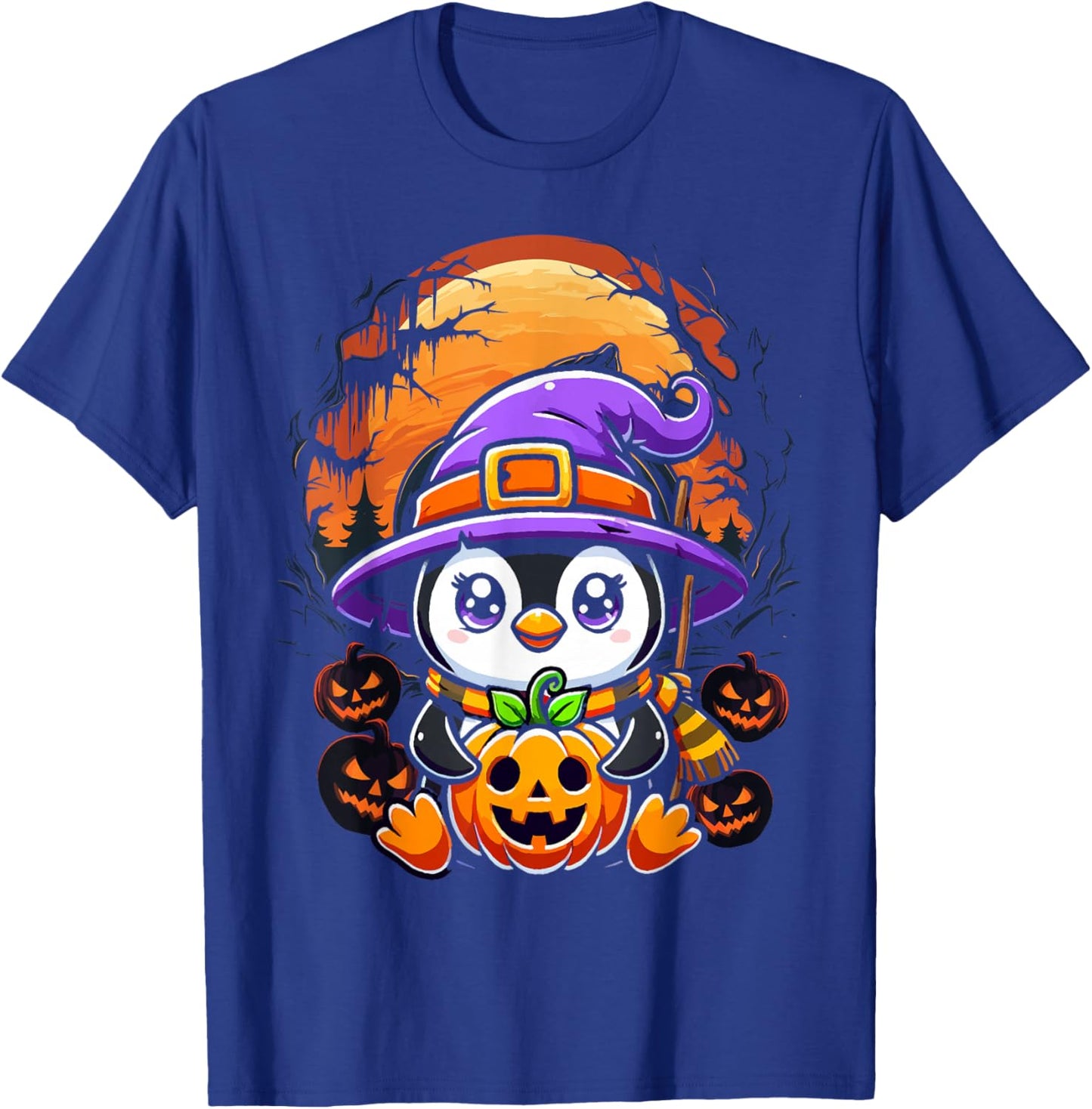 Halloween Penguin Witch Pumpkin Cute Costume Boys Girls Kids T-Shirt - T-Shirt | Royal