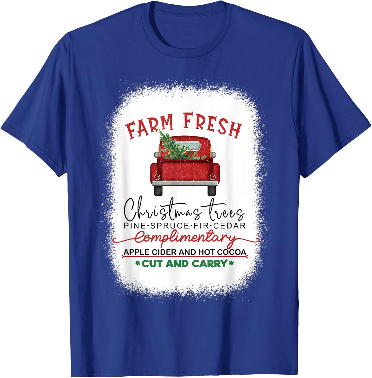 Farm Fresh Red Truck Christmas Tree Bleached T-Shirt - T-Shirt | Royal