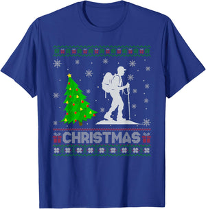 Hiking Xmas Tree Lighting Ugly Christmas Sweater T-Shirt - T-Shirt | Royal