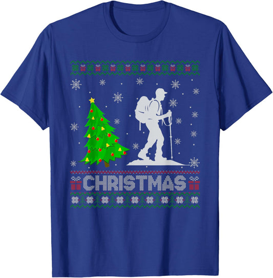 Hiking Xmas Tree Lighting Ugly Christmas Sweater T-Shirt - T-Shirt | Royal