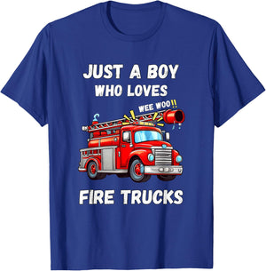 Just A Boy Who Loves Fire Trucks Kids T-Shirt - T-Shirt | Royal