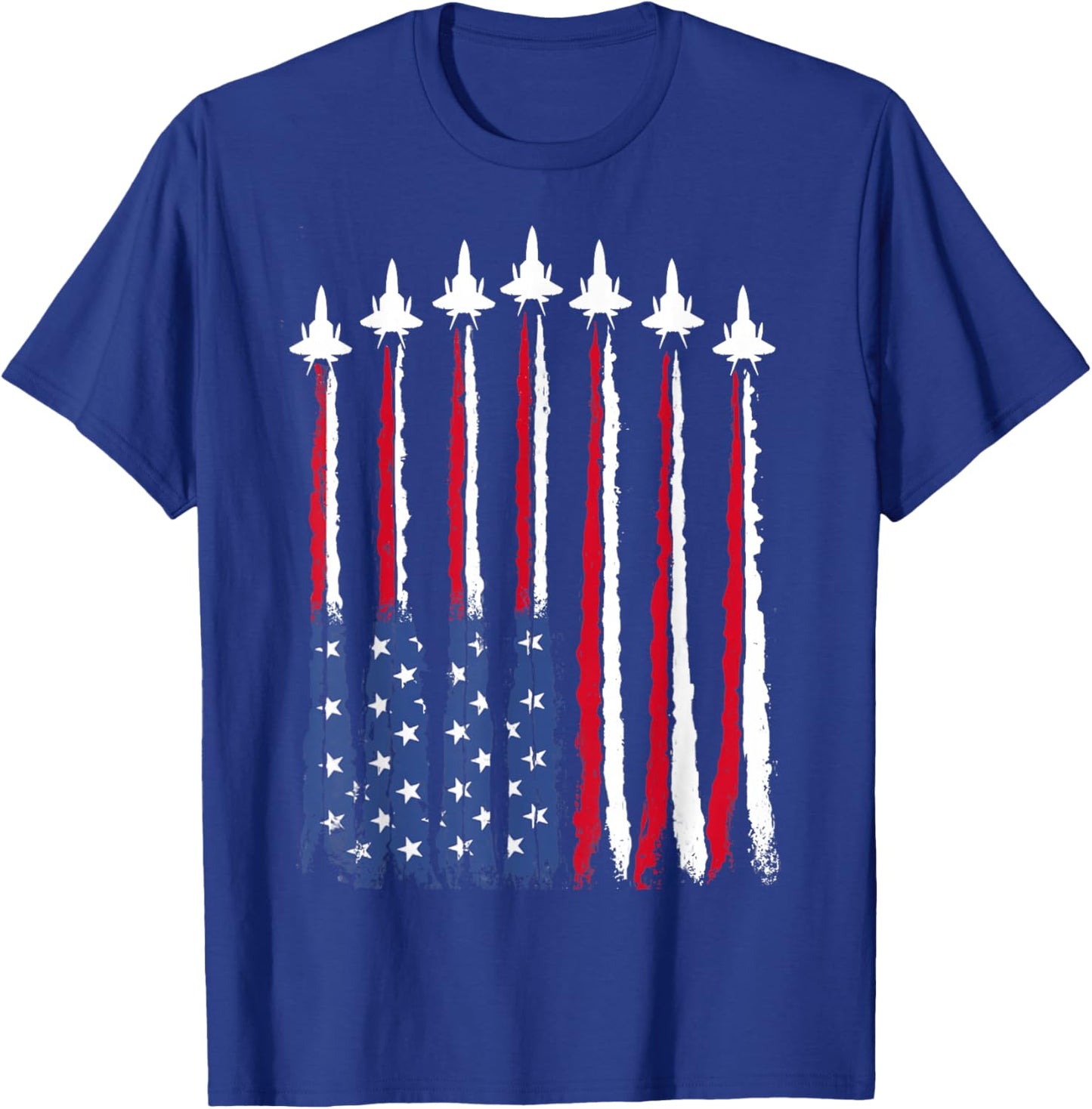 Patriotic Red White Blue USA Flag Fighter Jets 4th of July T-Shirt - T-Shirt | Royal