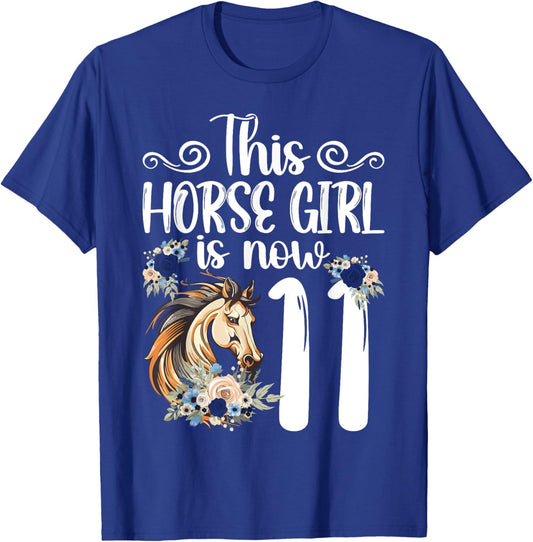 11th Horse Birthday Party 11 Year Old Girl Horses Birthday T-Shirt - T-Shirt | Royal