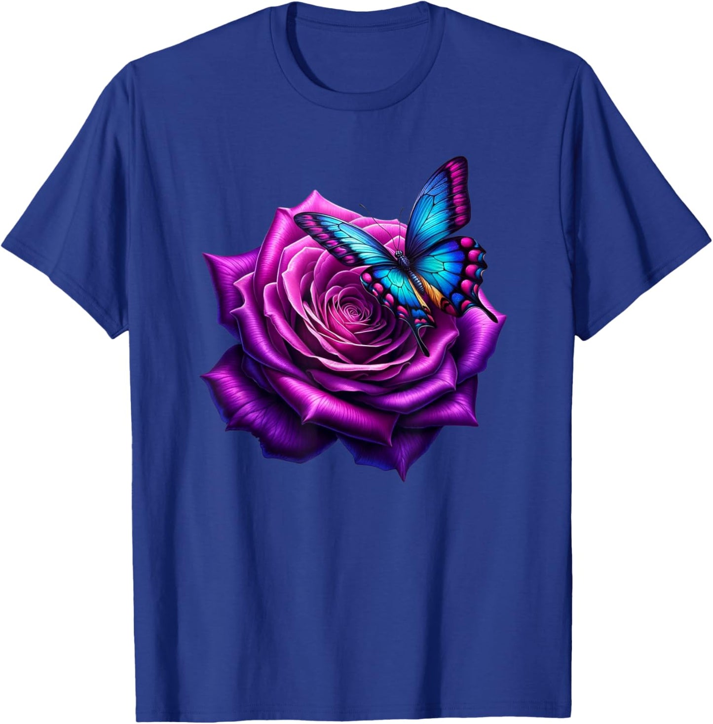 Butterfly On A Purple Colored Rose Flower Butterfly Lover T-Shirt - T-Shirt | Royal