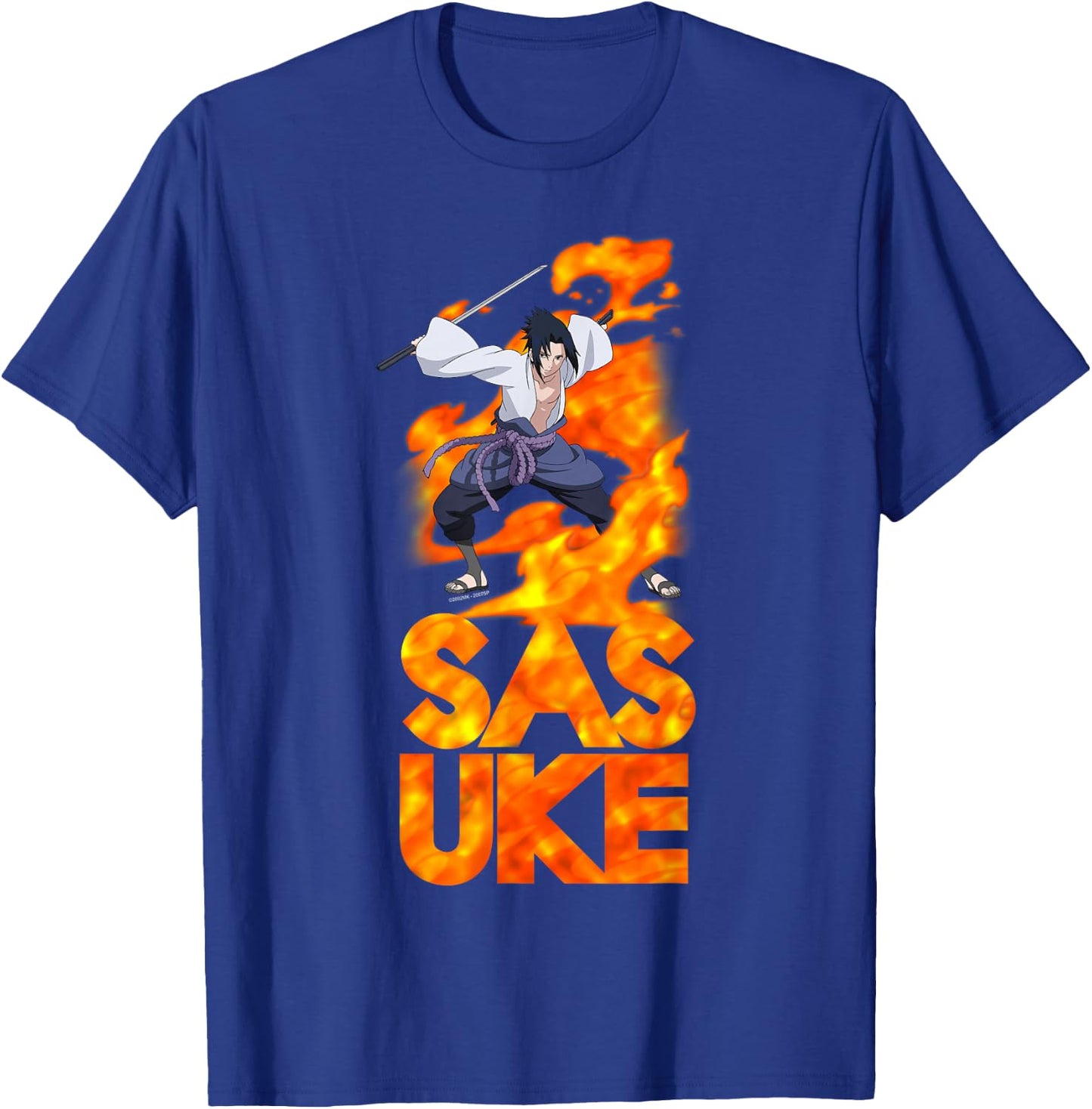 Naruto Shippuden Sasuke Stacked Flame Type Anime T-Shirt - T-Shirt | Royal
