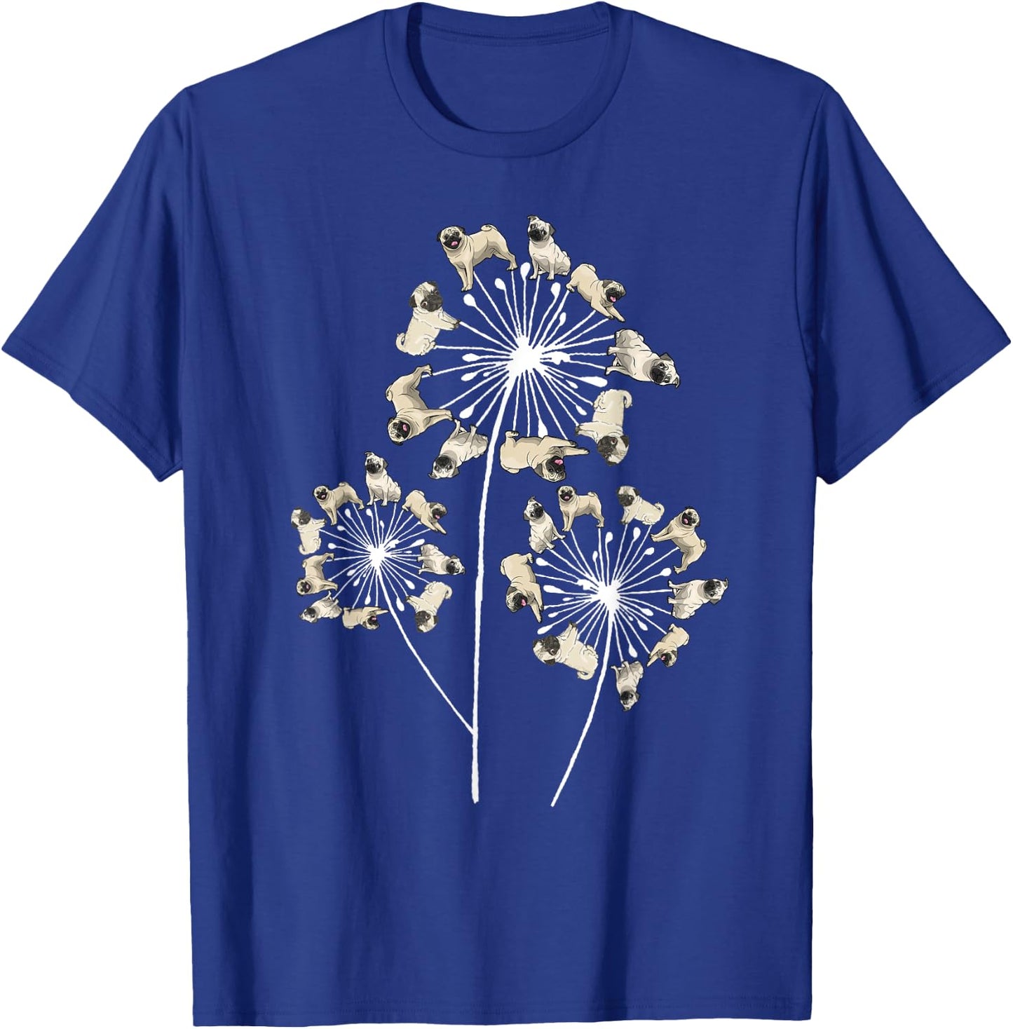 Funny Pug Gift Women Cool Flower Dog Dandelion Lover T-Shirt - T-Shirt | Royal