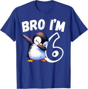 Bro I'm 6 Year Old Penguin 6th Birthday Kids Dabbing Funny T-Shirt - T-Shirt | Royal