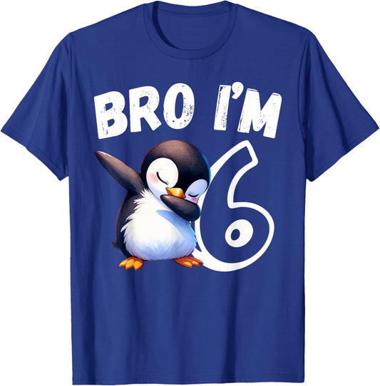 Bro I'm 6 Year Old Penguin 6th Birthday Kids Dabbing Funny T-Shirt - T-Shirt | Royal