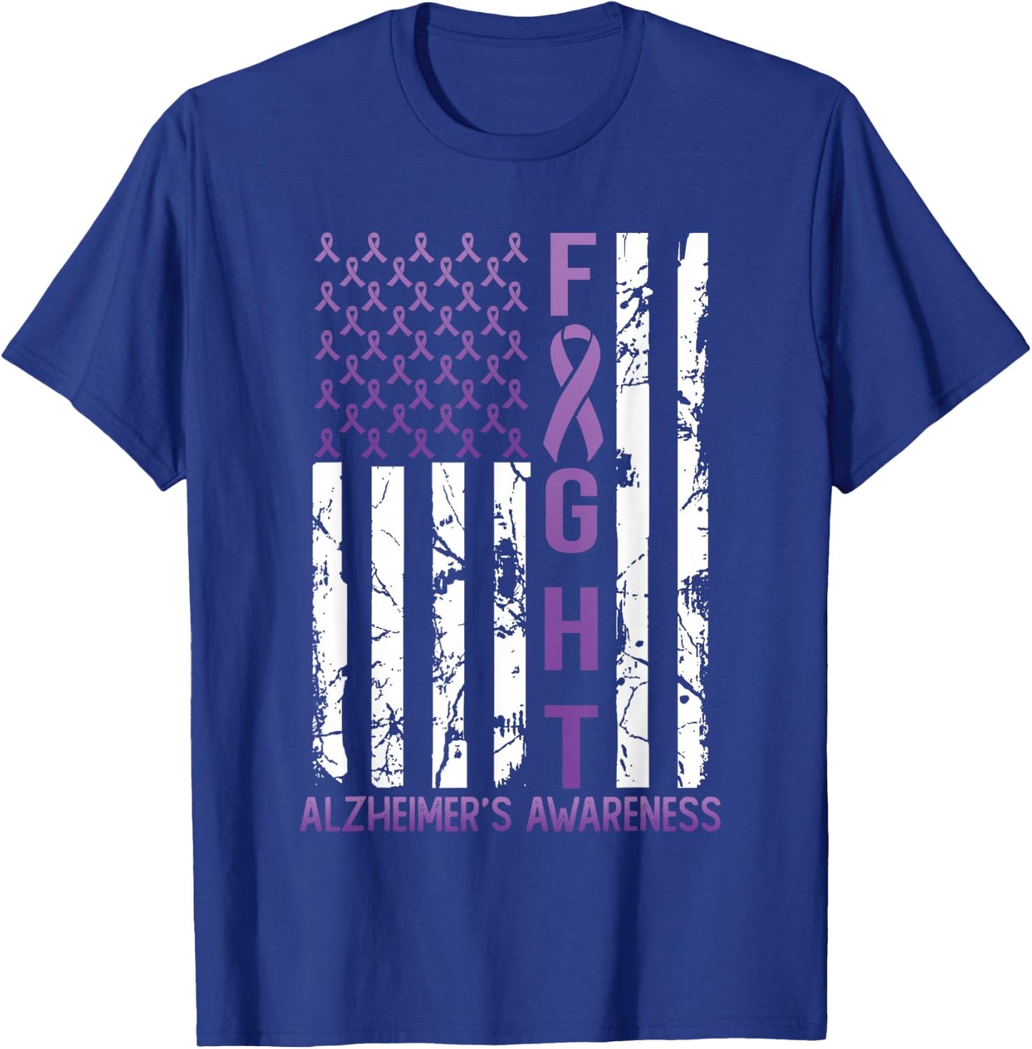 Alzheimer's Awareness Month Day USA Flag Ribbon Purple T-Shirt - T-Shirt | Royal