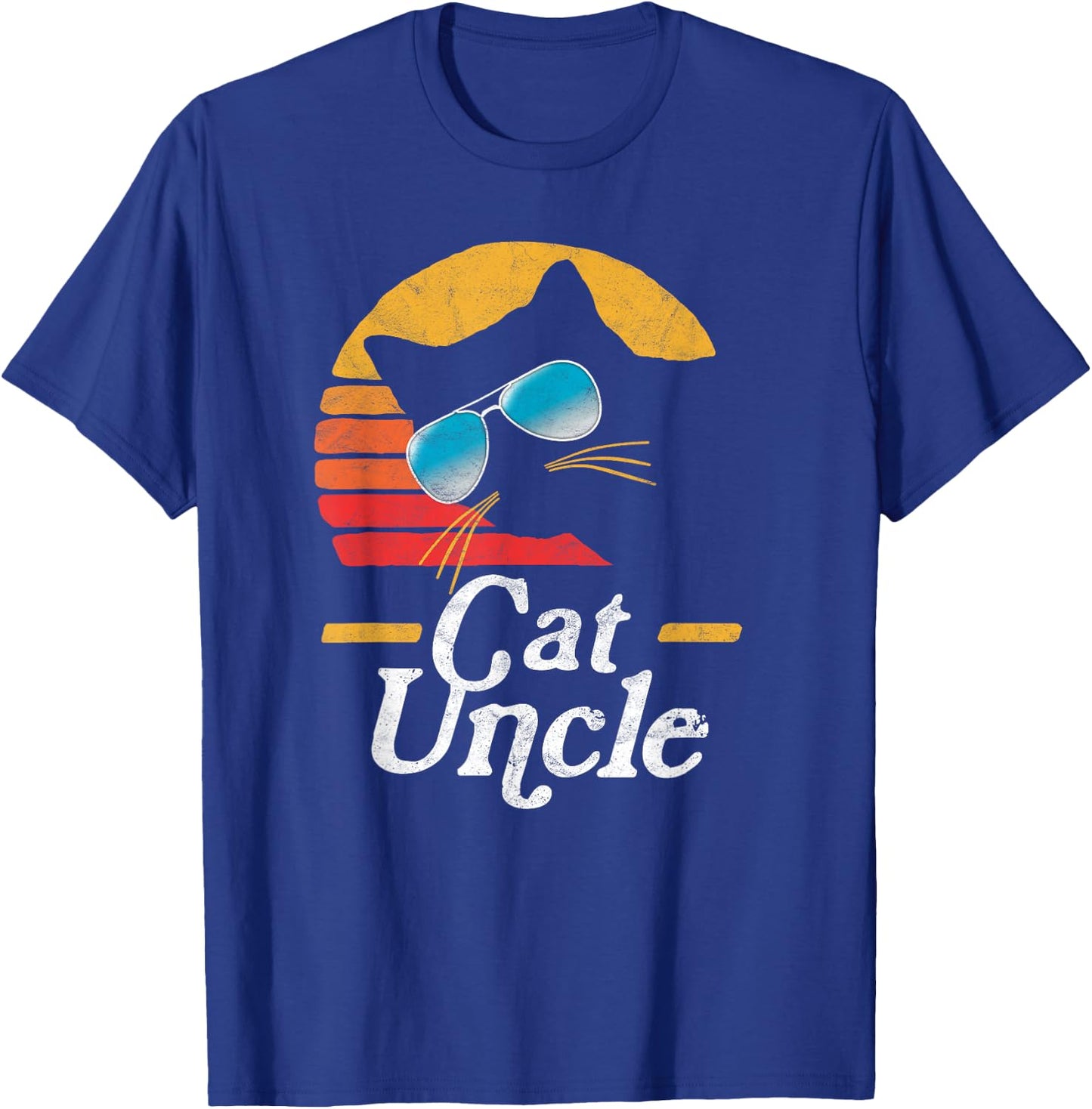 Cat Uncle Vintage 80s Style Cat Retro Sunglasses Distressed T-Shirt - T-Shirt | Royal