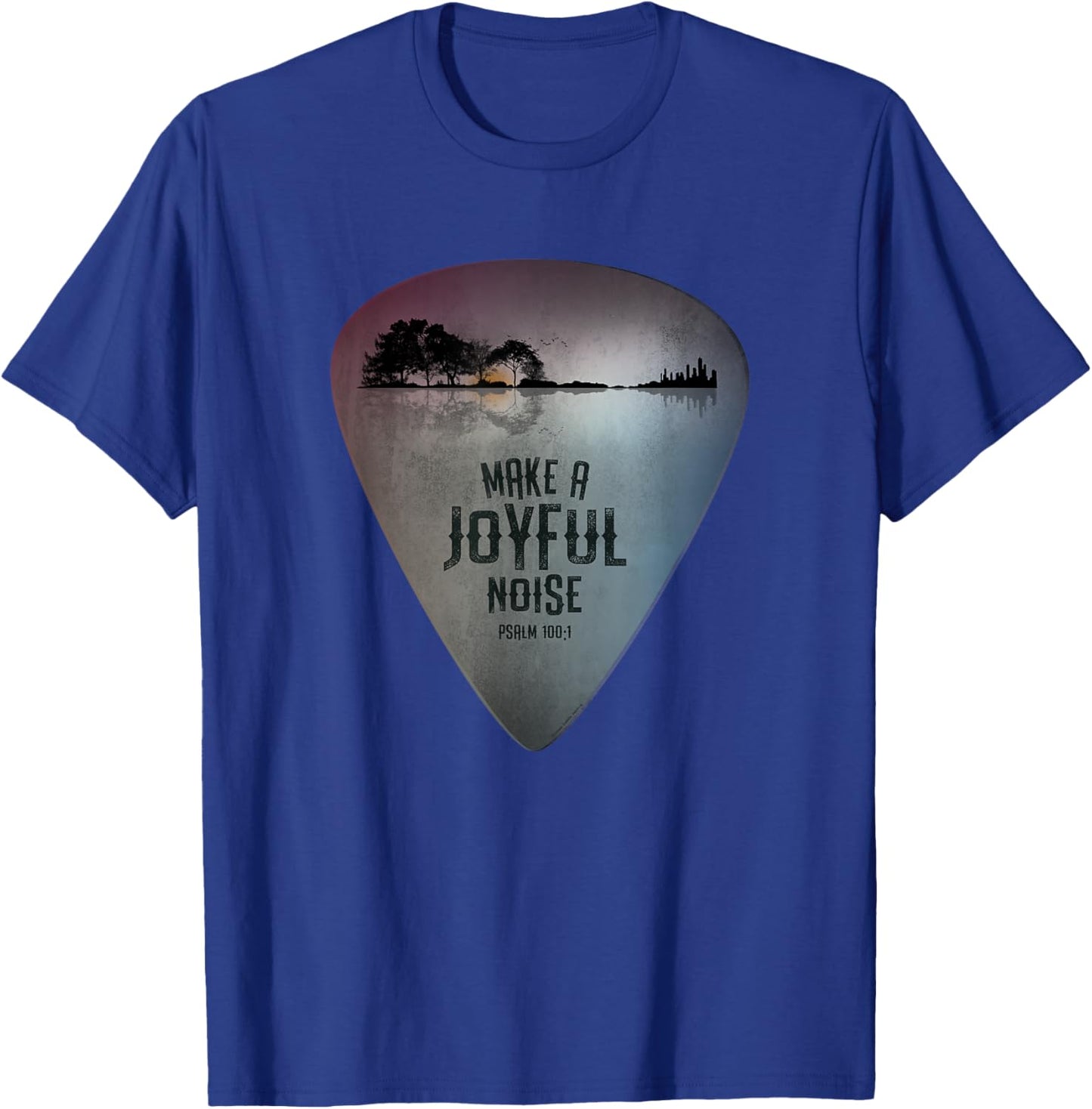 Guitar Lake Reflections Make a Joyful Noise Bible Verse T-Shirt - T-Shirt | Royal