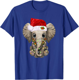 Cute Elephant Christmas Light Funny Elephant Lover Xmas Gift T-Shirt - T-Shirt | Royal