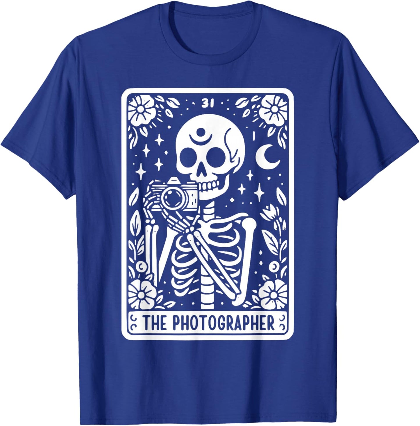 The Photographer Skeleton Tarot Card Photographer Cameraman T-Shirt - T-Shirt | Royal