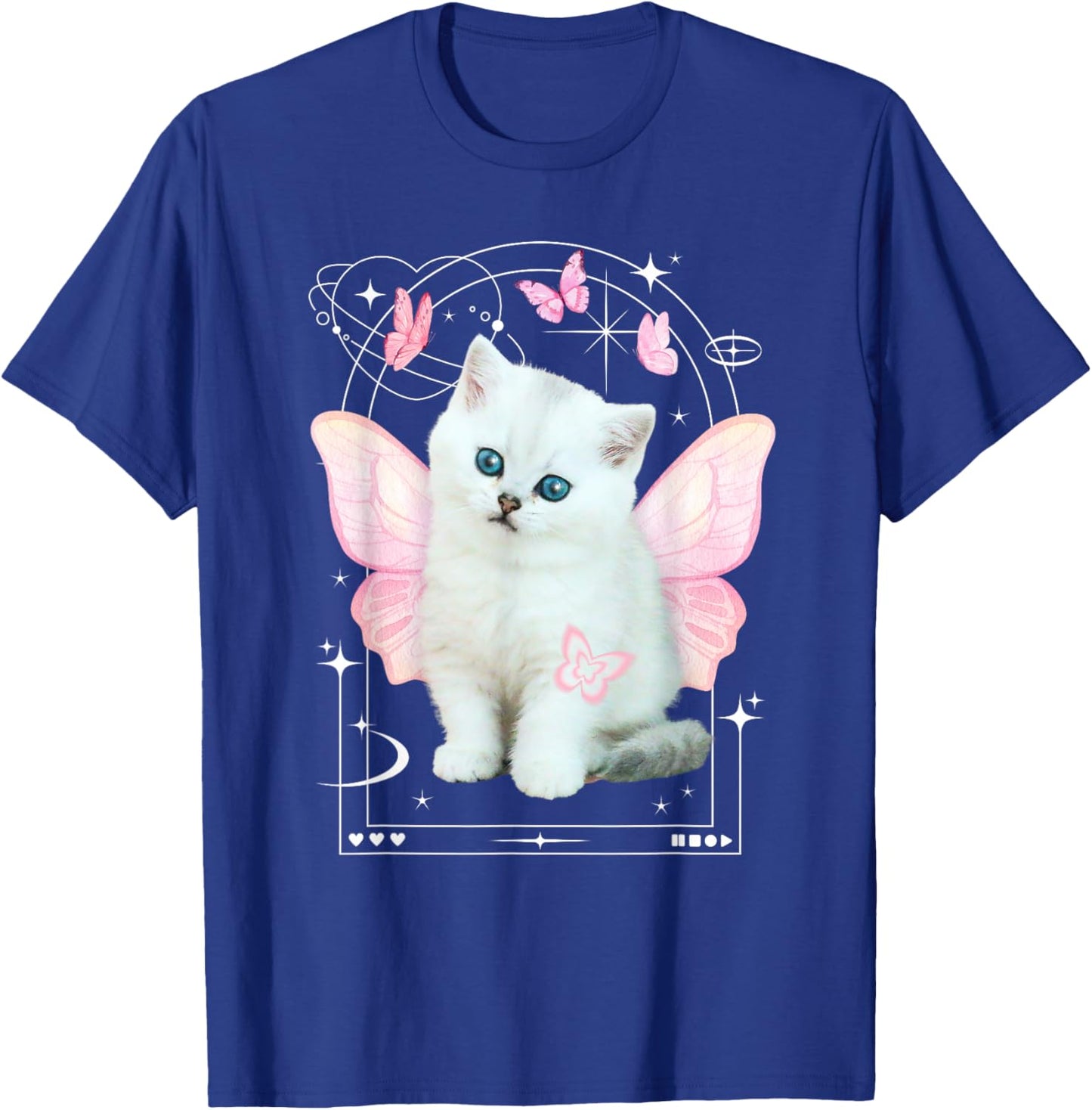 Cute y2k Aesthetic Cat Butterfly Fairy Cyber 2000s Graphic T-Shirt - T-Shirt | Royal
