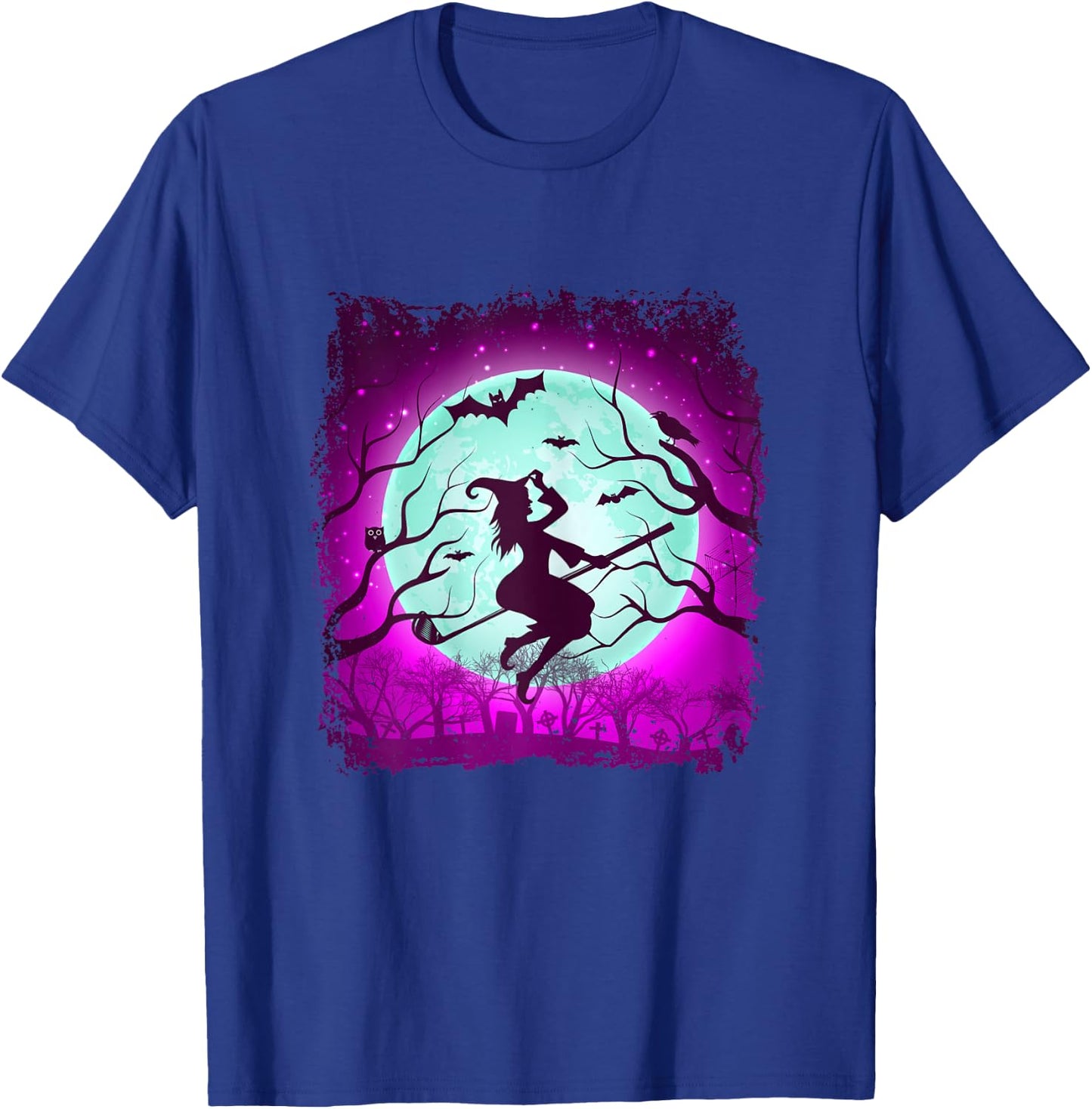 Golf Witch Riding Golf Stick Funny Halloween Golf Player T-Shirt - T-Shirt | Royal