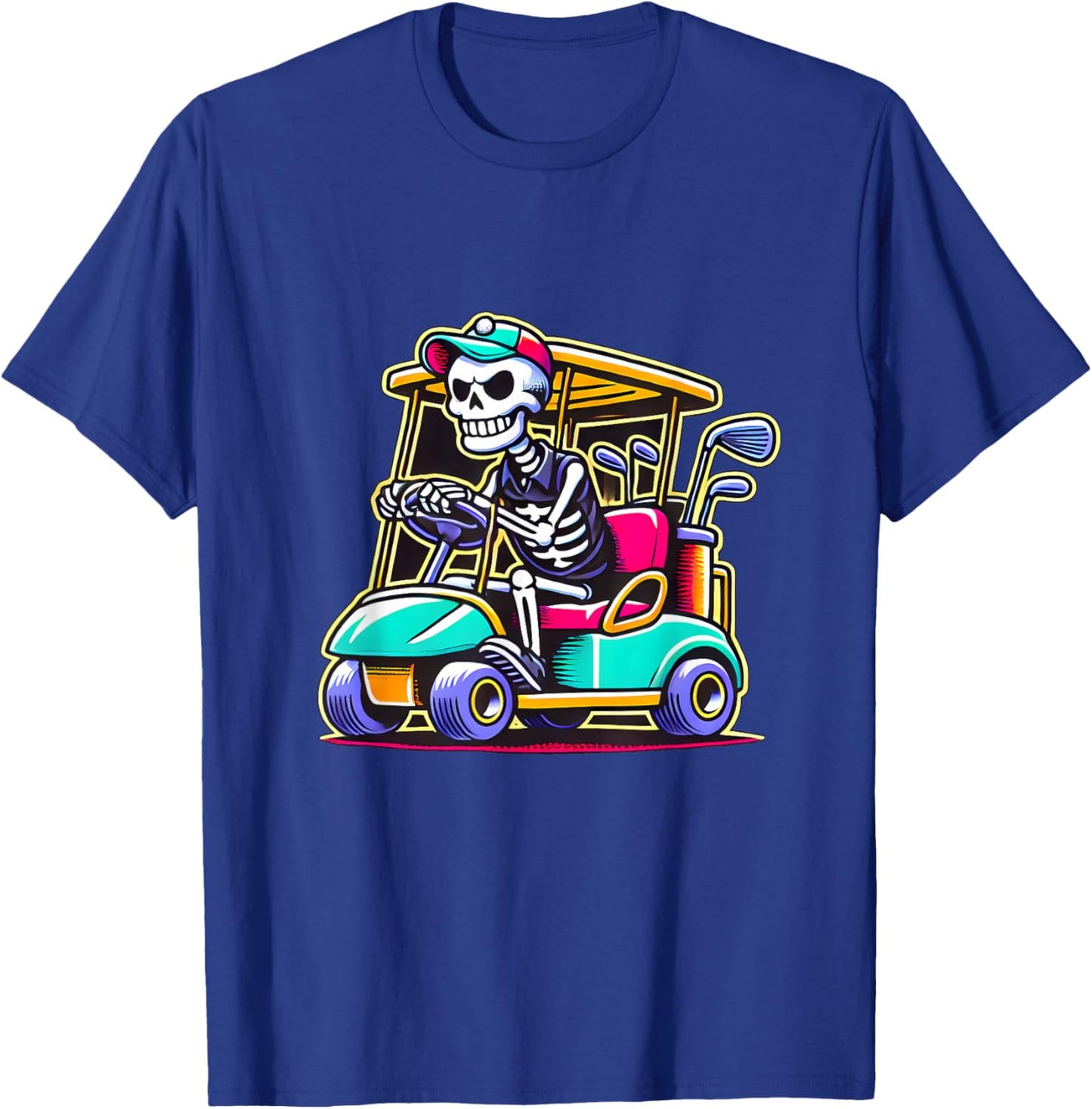 Halloween Skeleton Golf Cart Golfer T-Shirt - T-Shirt | Royal