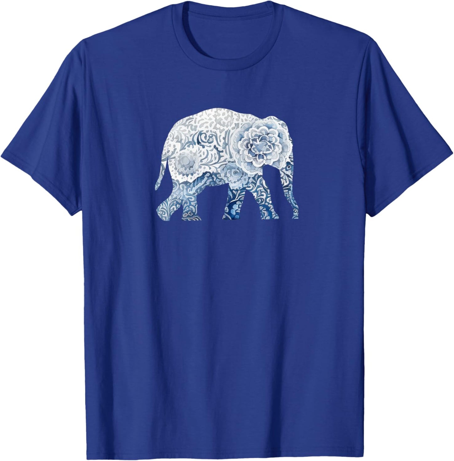 Elephant in the Style of Delft Blue, Blue and White Elephant T-Shirt - T-Shirt | Royal