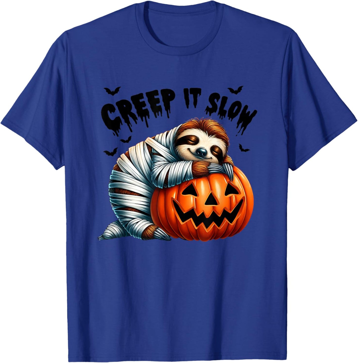 Creep It Slow Cute Sloth Mummy Jack O Lantern Halloween T-Shirt - T-Shirt | Royal