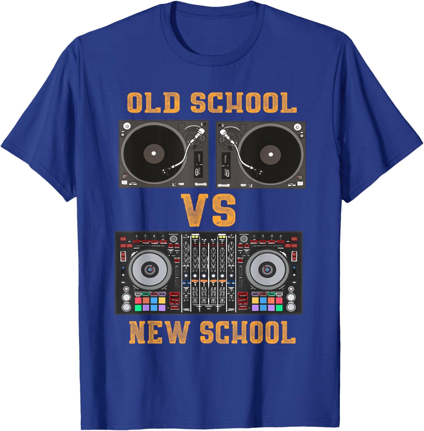 Old School DJ VS New School DJ Gifts Equipment Table T-Shirt - T-Shirt | Royal