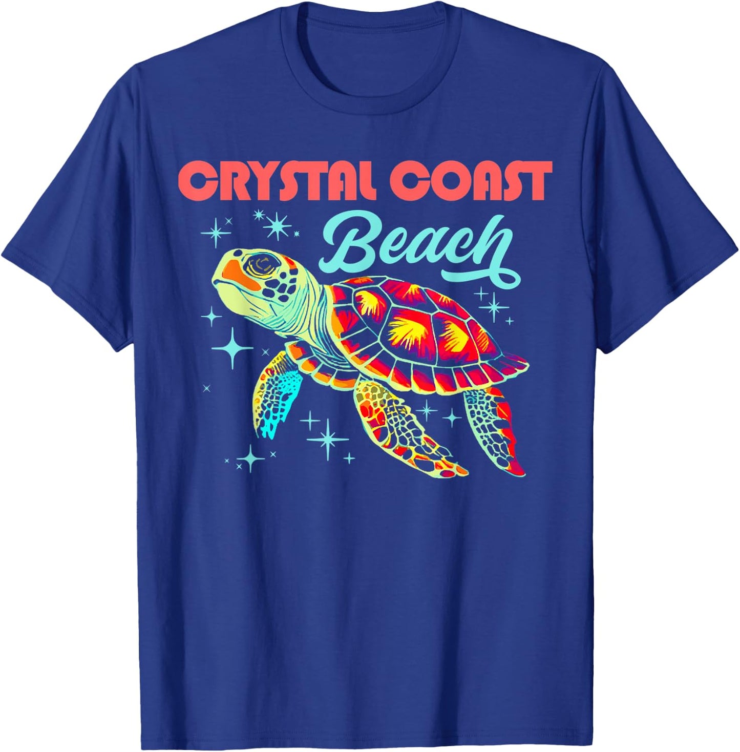 Crystal Coast Beach NC Artistic Sea Turtle Retro Women Kids T-Shirt - T-Shirt | Royal