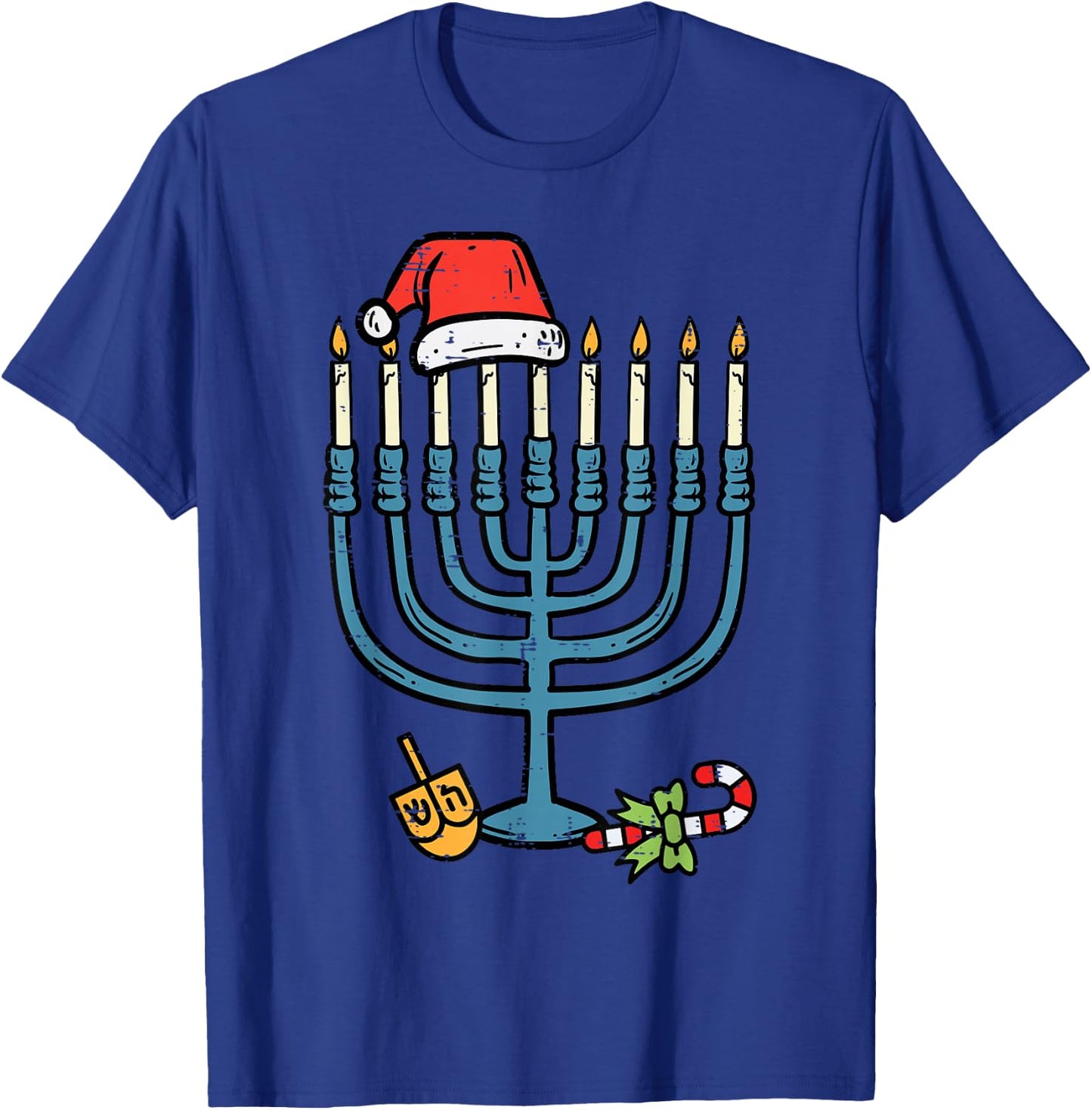 Christmas Hat Menorah Jew Hanukkah Chanukah Men Women Kids T-Shirt - T-Shirt | Royal
