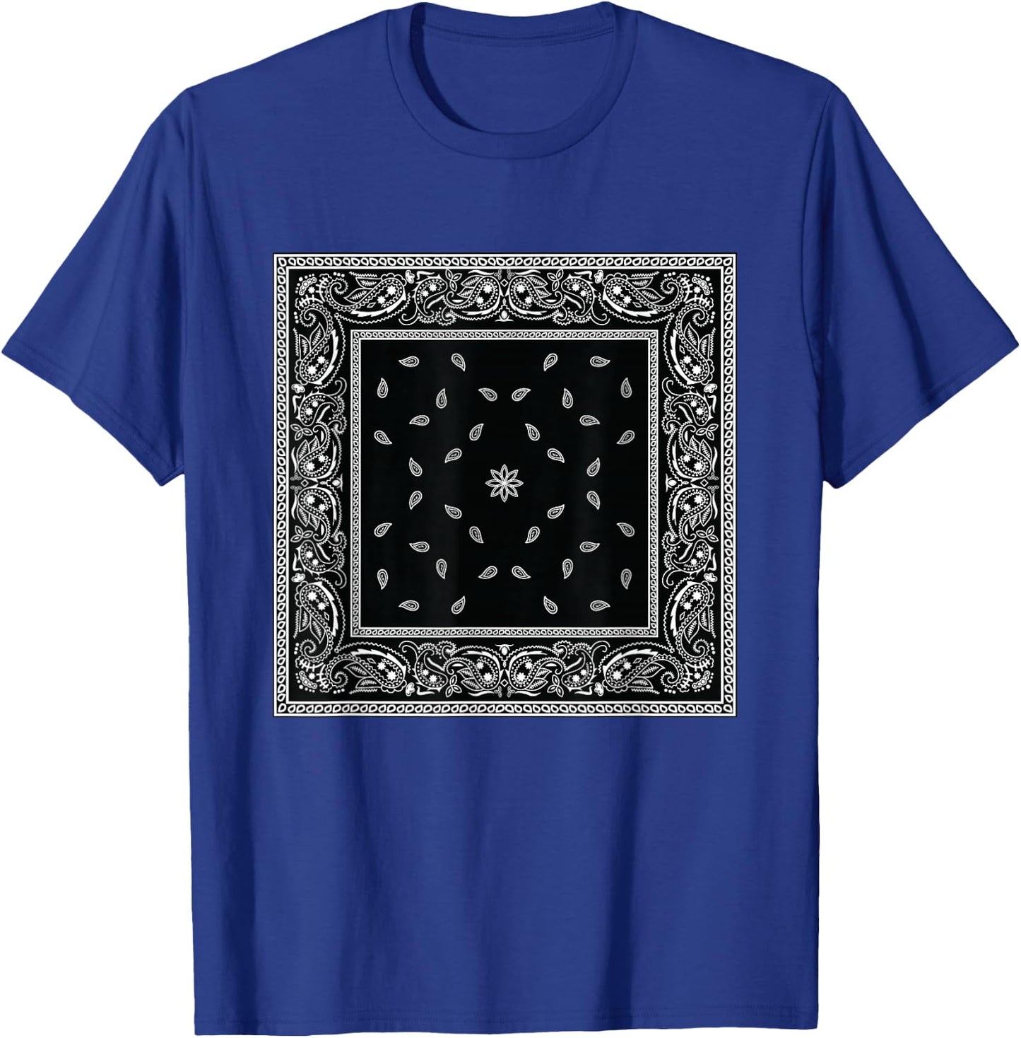 Men's Black White Bandana Print Black Paisley Pattern T-Shirt - T-Shirt | Royal