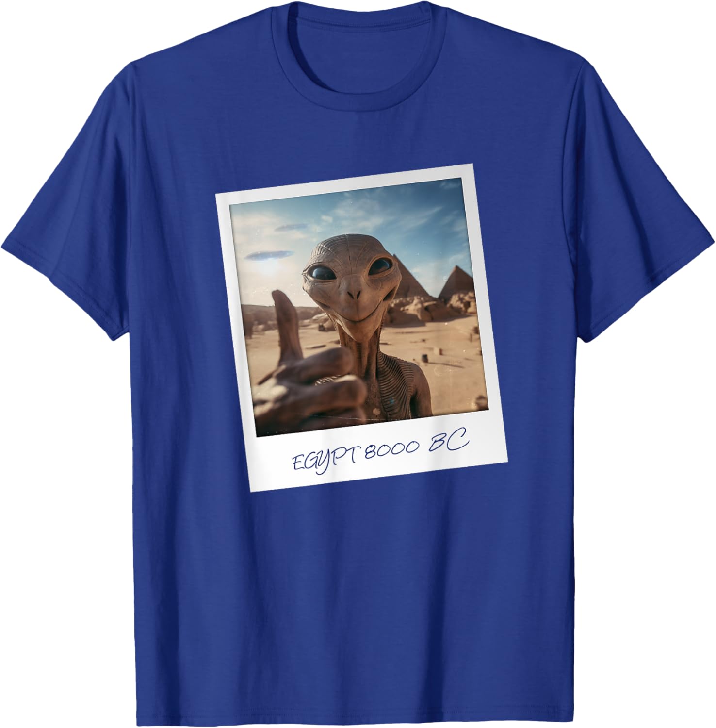 Aliens Building Pyramids UFO Conspiracy Theory Sarcasm T-Shirt - T-Shirt | Royal