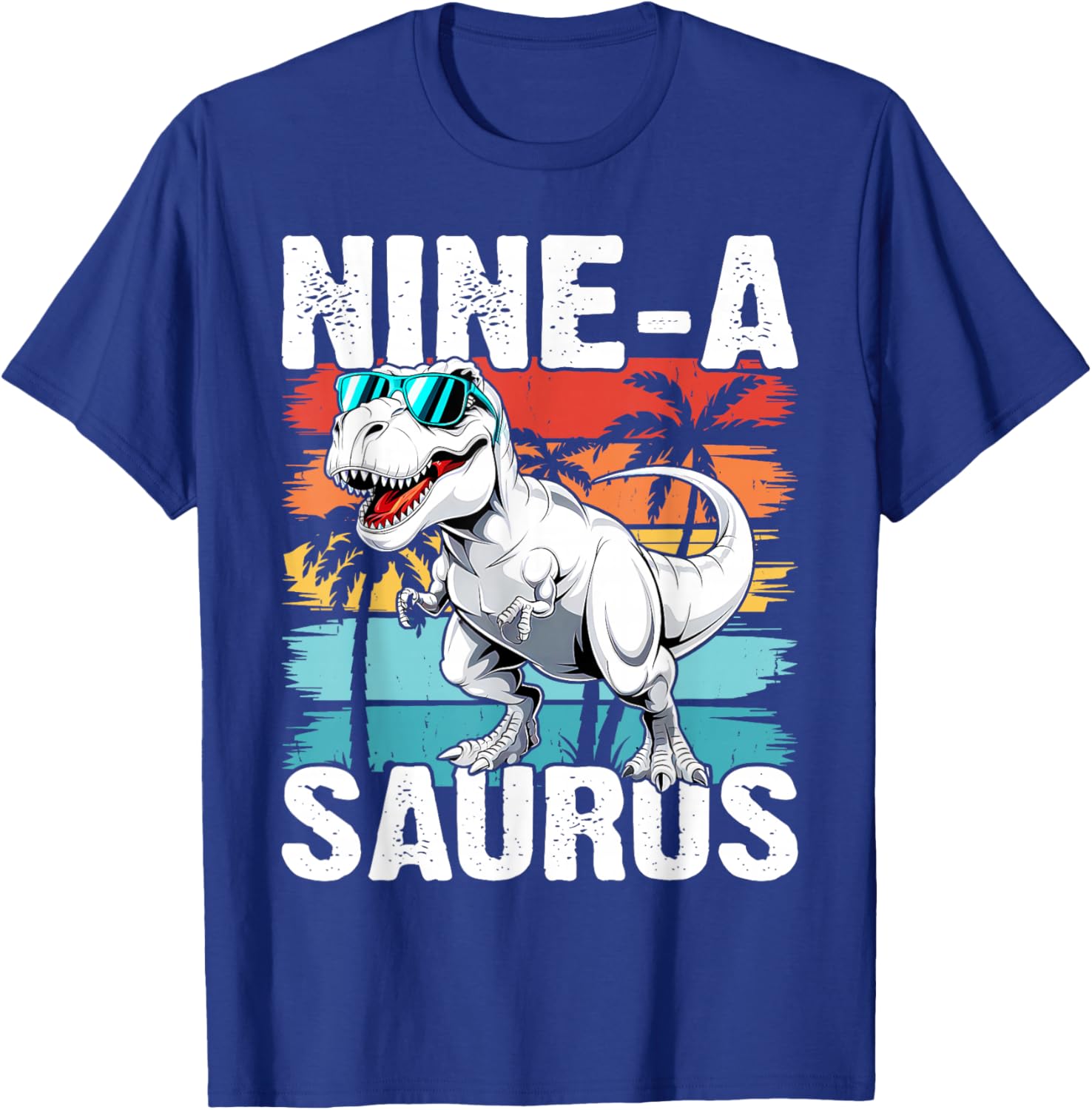 Kids 9 Year Old Dinosaur Birthday 9th T Rex Dino Nine Saurus T-Shirt - T-Shirt | Royal