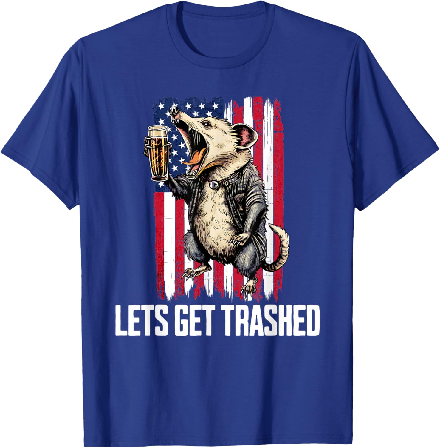 4th of July Awesome Possum Drinking A Beer Funny Opossum Men T-Shirt - T-Shirt | Royal