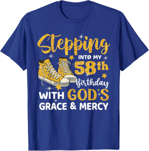 Stepping Into My 58th Birthday With God's Grace Mercy T-Shirt - T-Shirt | Royal