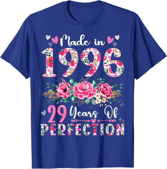 29 Year Old Made In 1996 Floral 29th Birthday Women T-Shirt - T-Shirt | Royal
