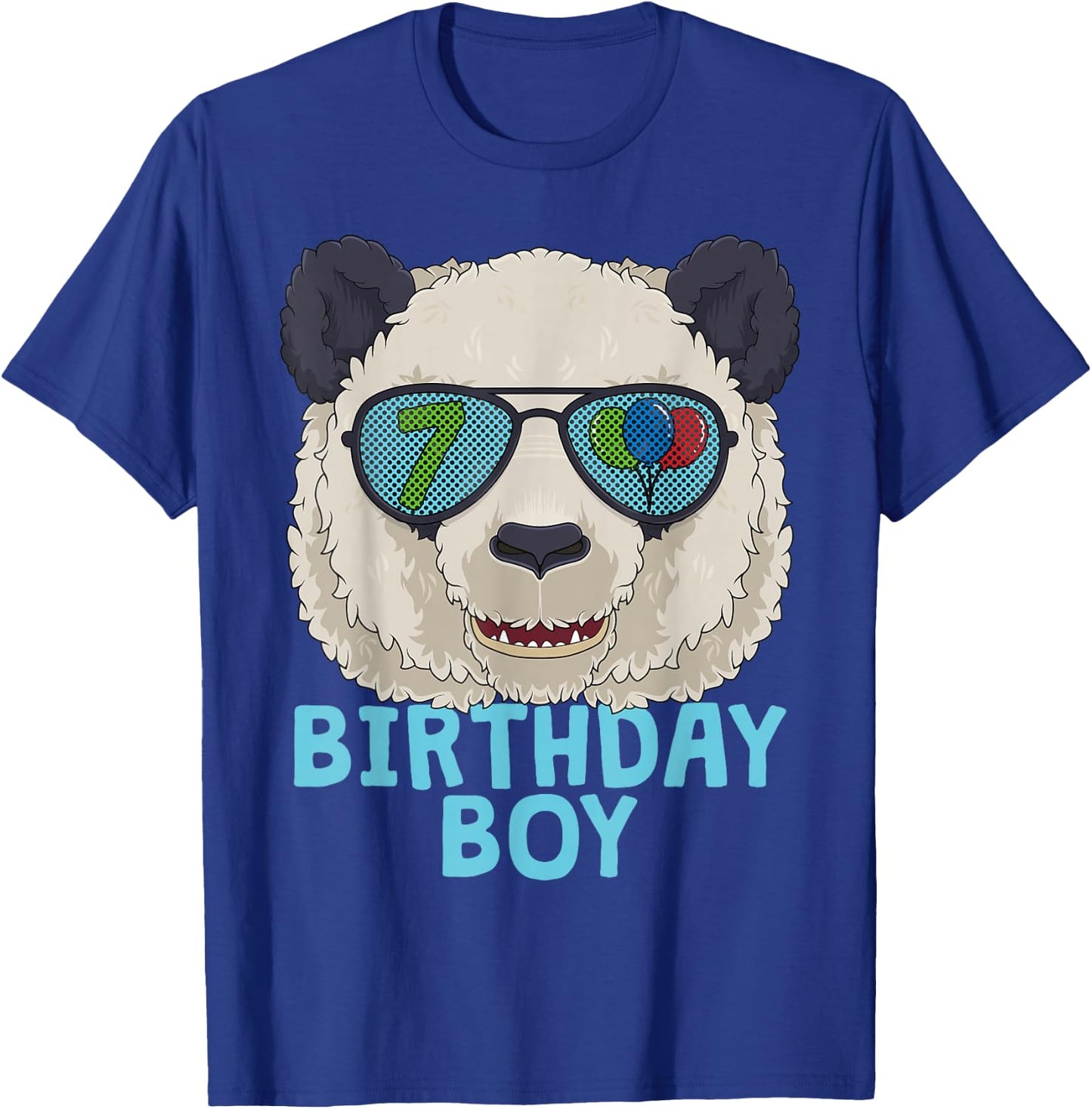 Panda 7th Birthday Boy T Sunglasses 7 Year Old Party T-Shirt - T-Shirt | Royal