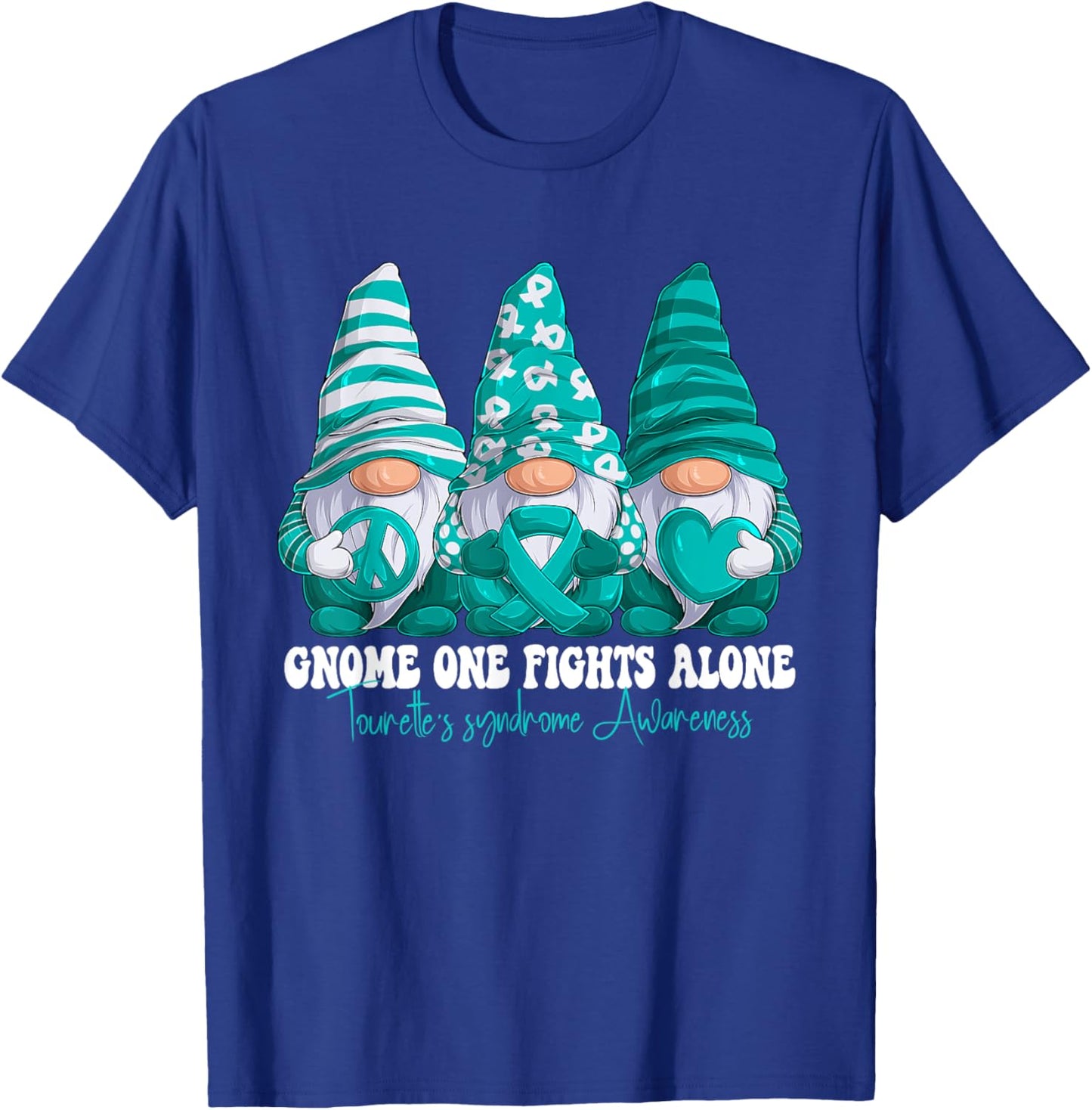 Tourette's Syndrome Awareness Month Teal Ribbon Gnomies T-Shirt - T-Shirt | Royal