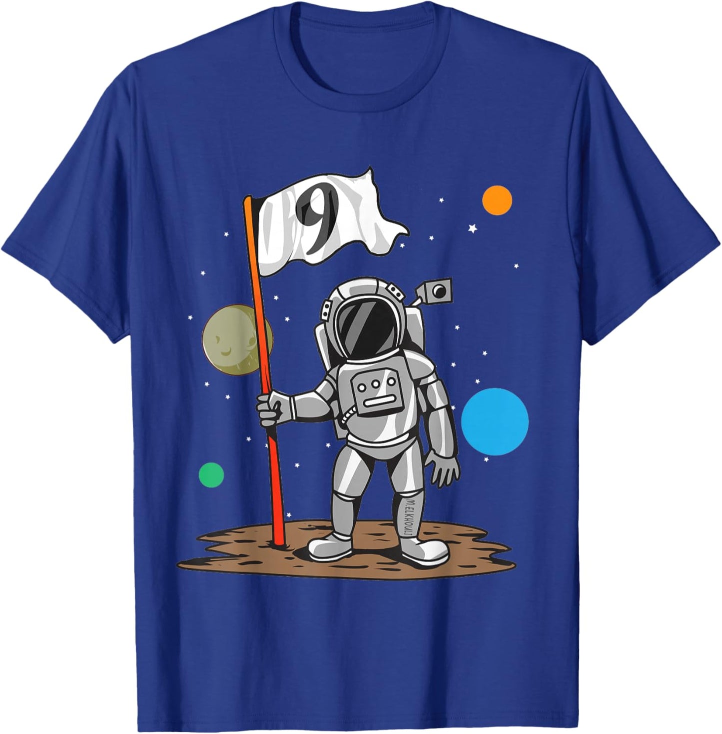 9th Birthday Party Outer Astrology | 9 Years Astronaut Space T-Shirt - T-Shirt | Royal