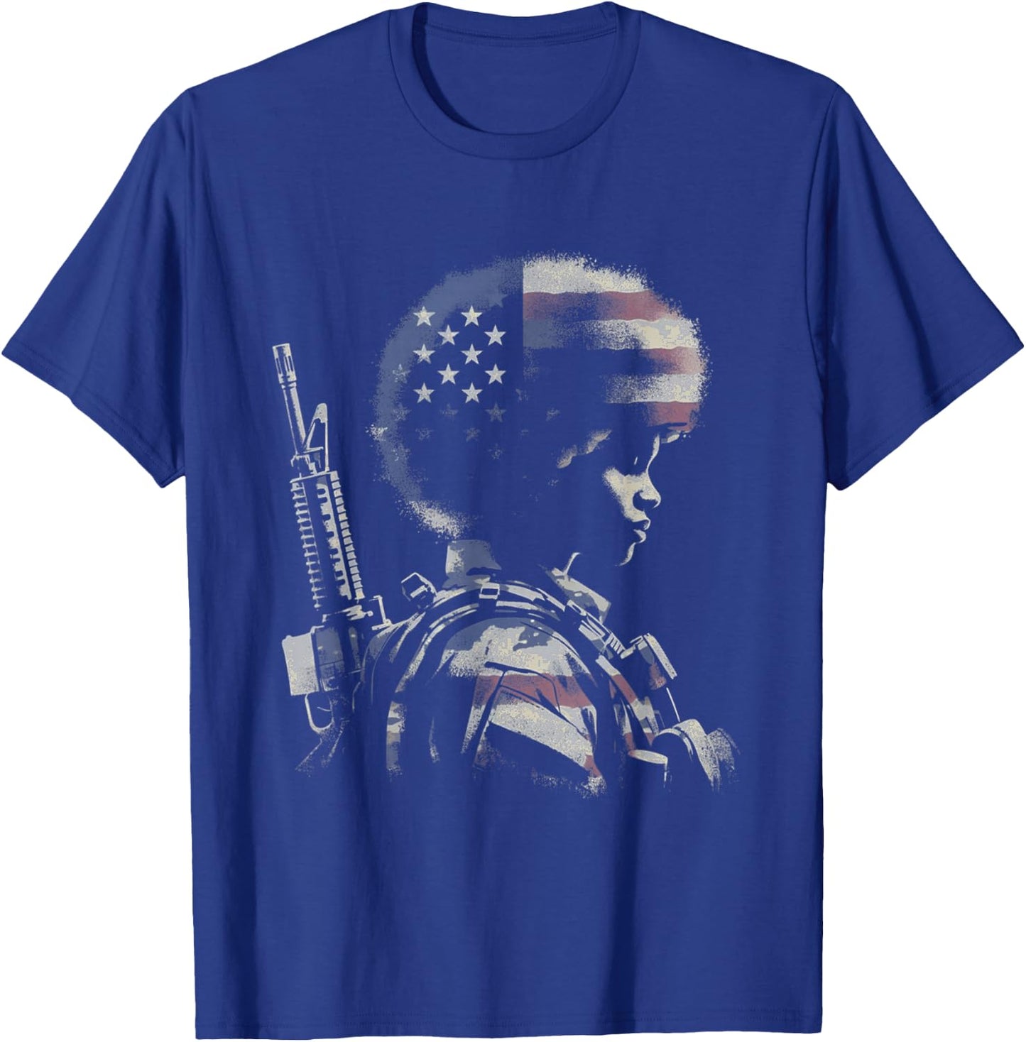 Female Soldier American Flag - Patriotic USA Afro Veteran T-Shirt - T-Shirt | Royal