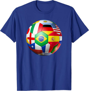 International Flags Soccer Ball, World Football Player Gift T-Shirt - T-Shirt | Royal