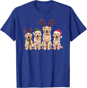 Threadrock -Adults Golden Retrievers Christmas Lights Reindeer Antlers Holiday - Black, Small, Short Sleeve T-Shirt - T-Shirt | Royal