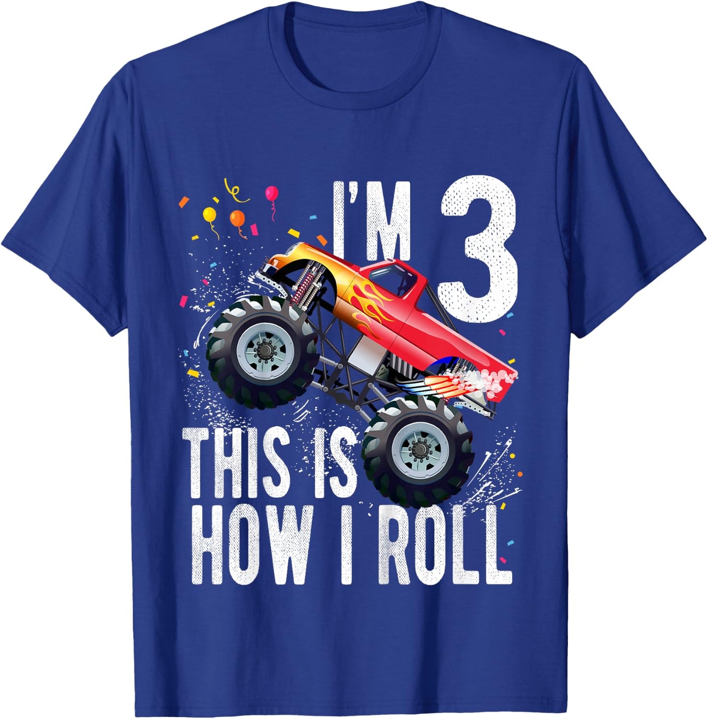 Kids 3 Year Old Shirt 3rd Birthday Boy Monster Truck Car T-Shirt - T-Shirt | Royal