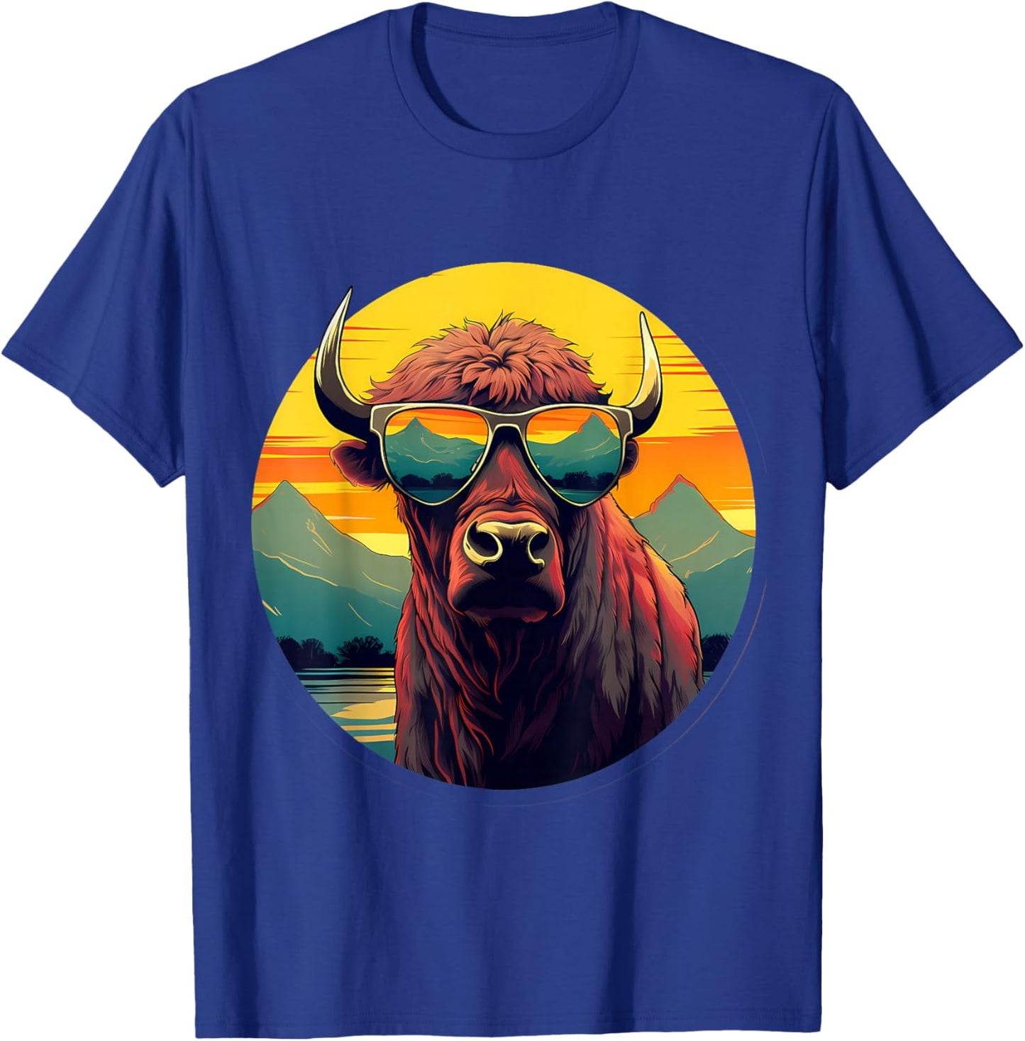 Buffalo Sunglasses Colorful Portrait Animal Art Safari Bison T-Shirt - T-Shirt | Royal